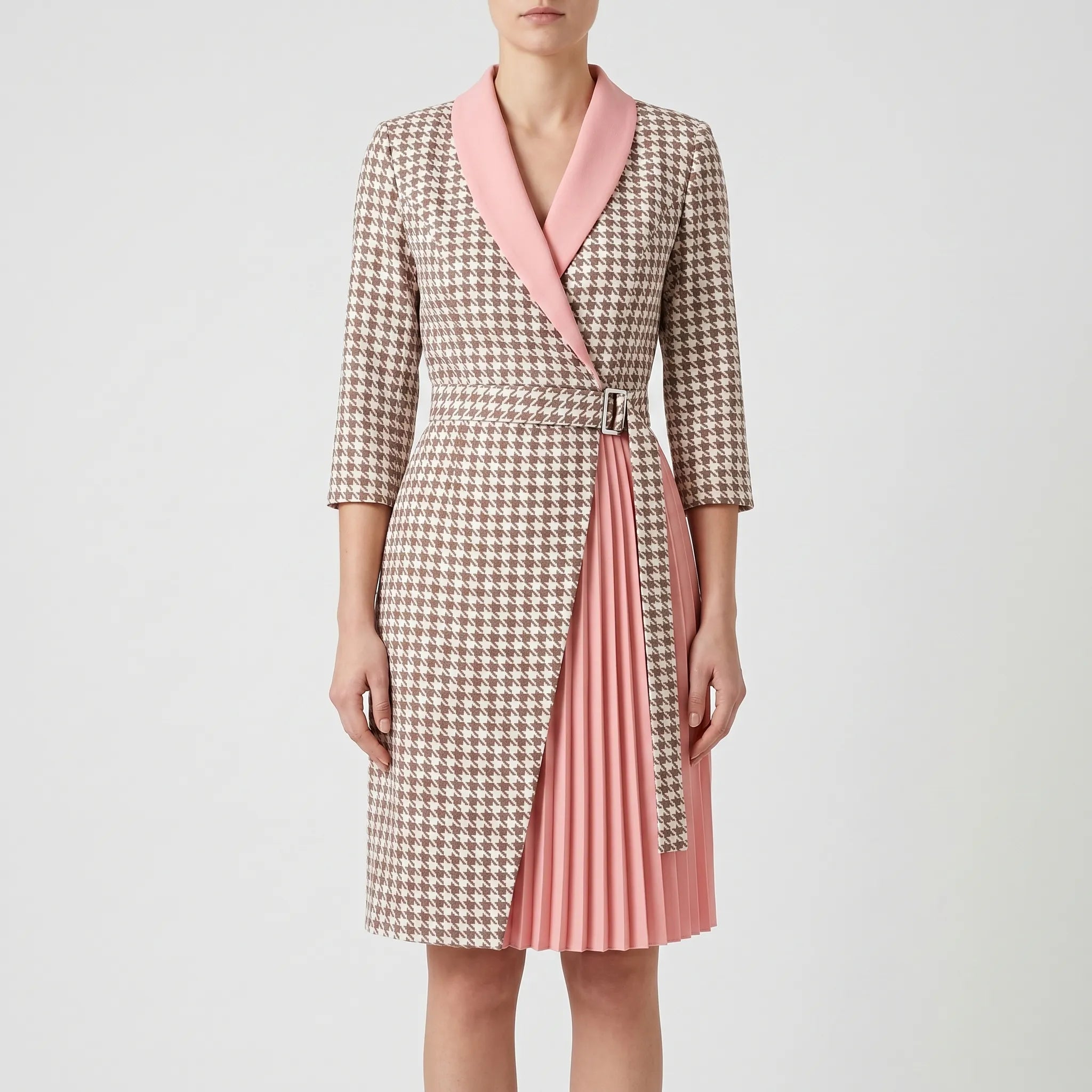 Elevaria™ -  Houndstooth Blazer Wrap Dress -  Business Meetings