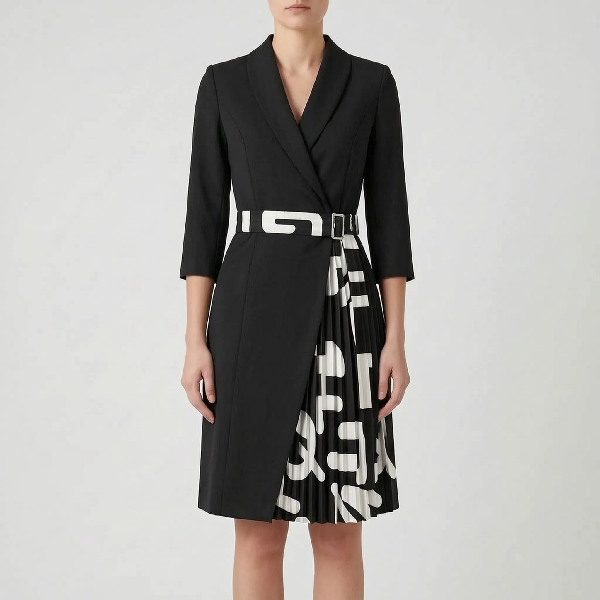 Elevaria™ -  Houndstooth Blazer Wrap Dress -  Business Meetings