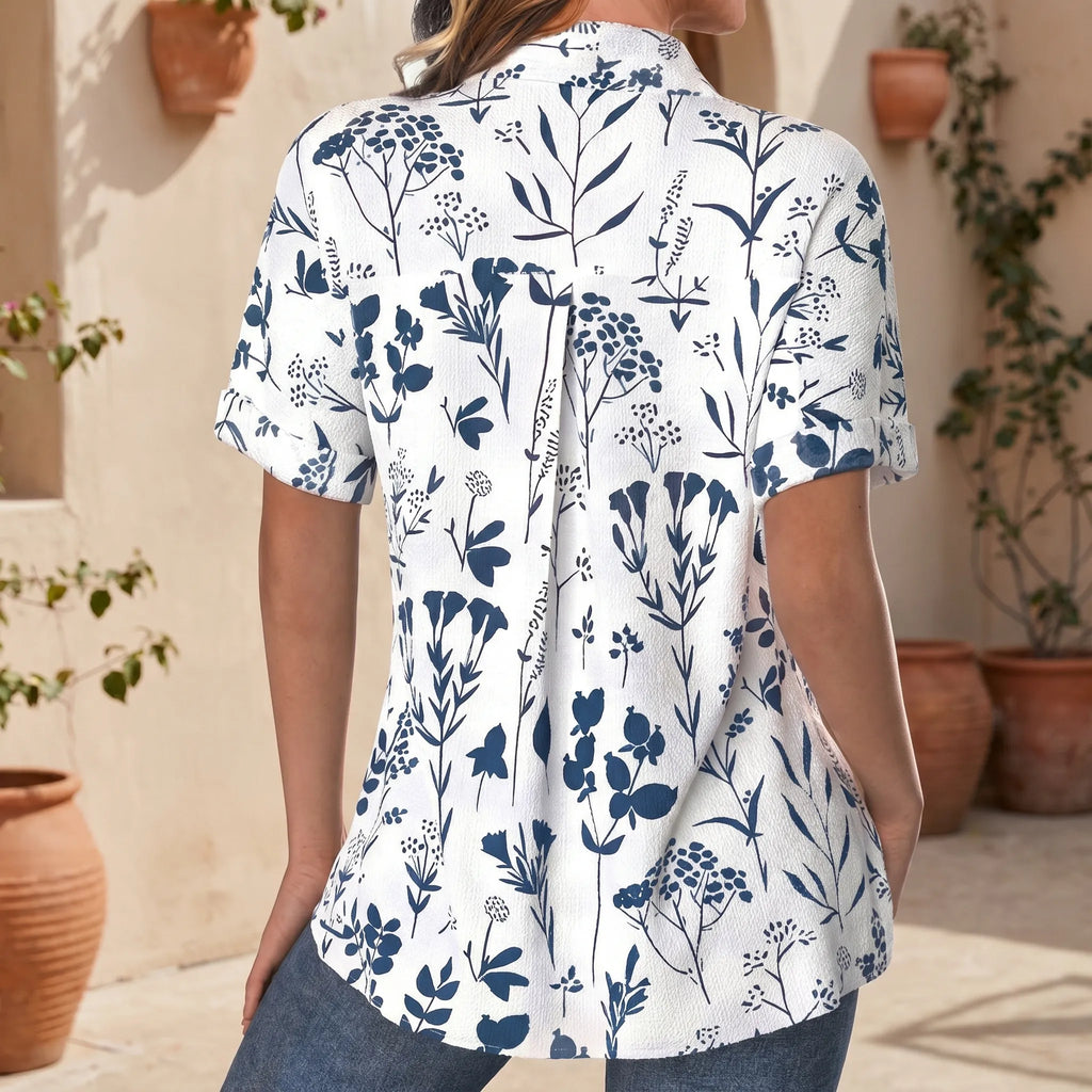 Floralis™ -  Short Sleeve Botanical Blouse -  Casual Daytime Wear