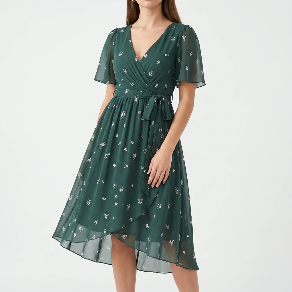 Floravia™ -  Floral Print Midi Wrap Dress -  Summer Garden Parties