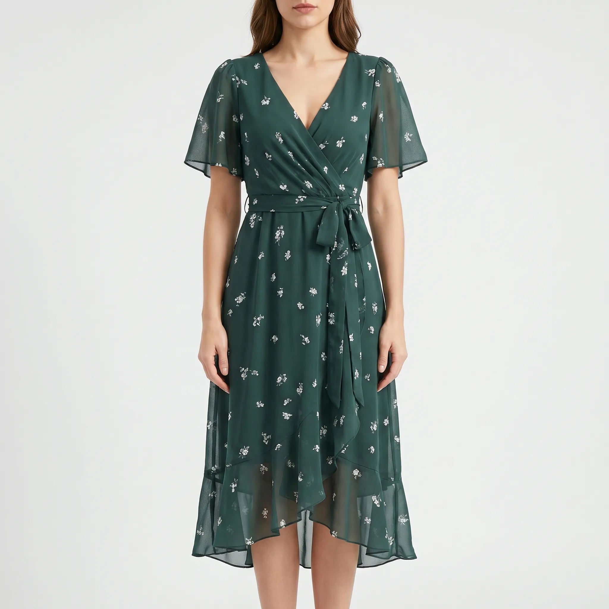 Floravia™ -  Floral Print Midi Wrap Dress -  Summer Garden Parties