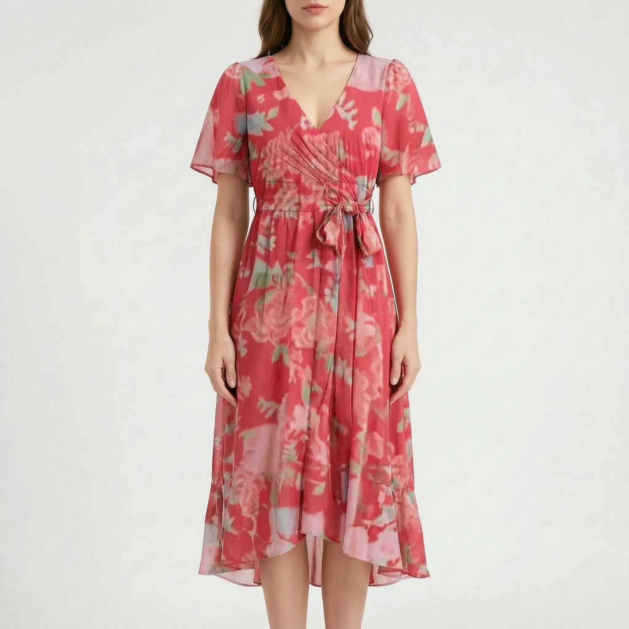 Floravia™ -  Floral Print Midi Wrap Dress -  Summer Garden Parties