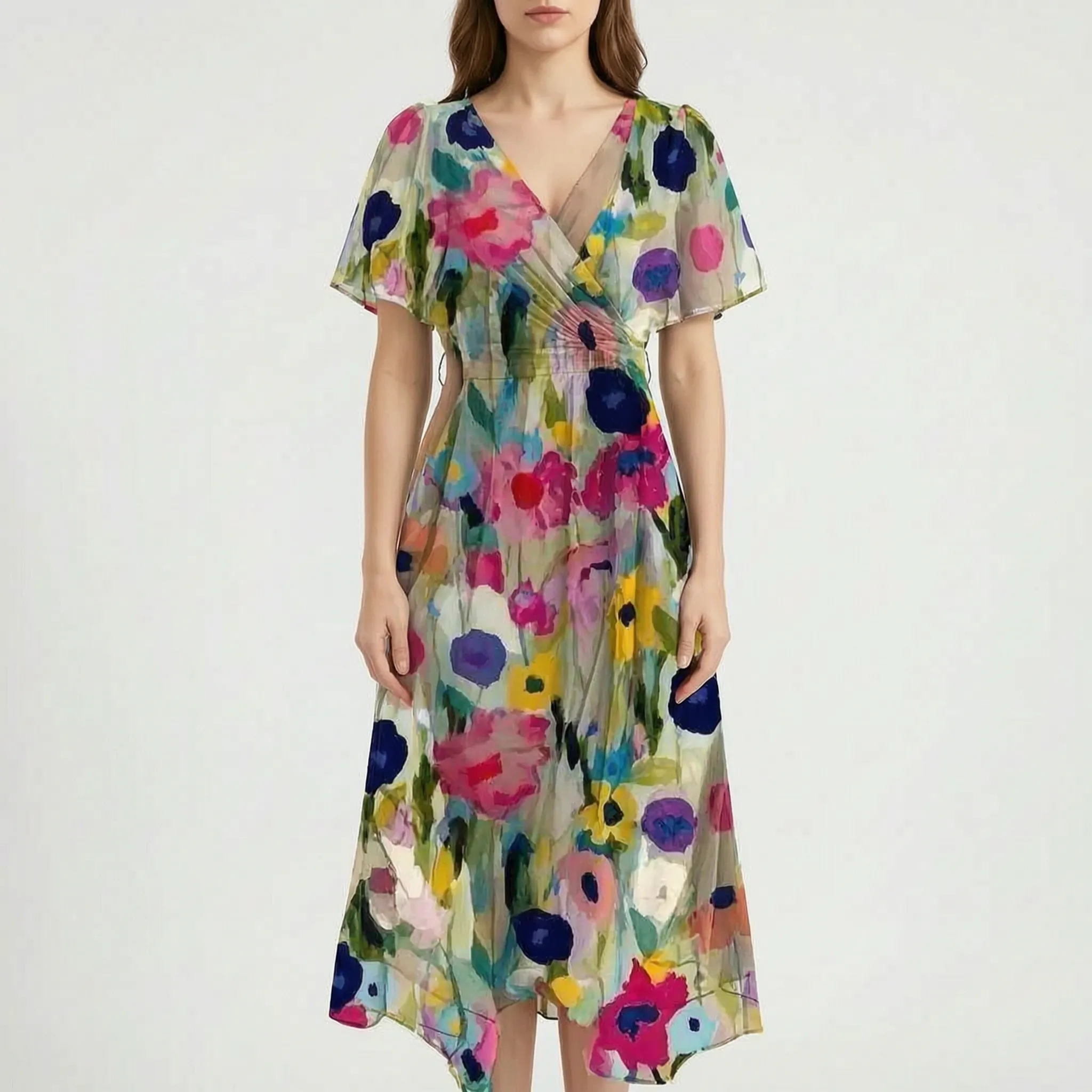 Floravia™ -  Floral Print Midi Wrap Dress -  Summer Garden Parties