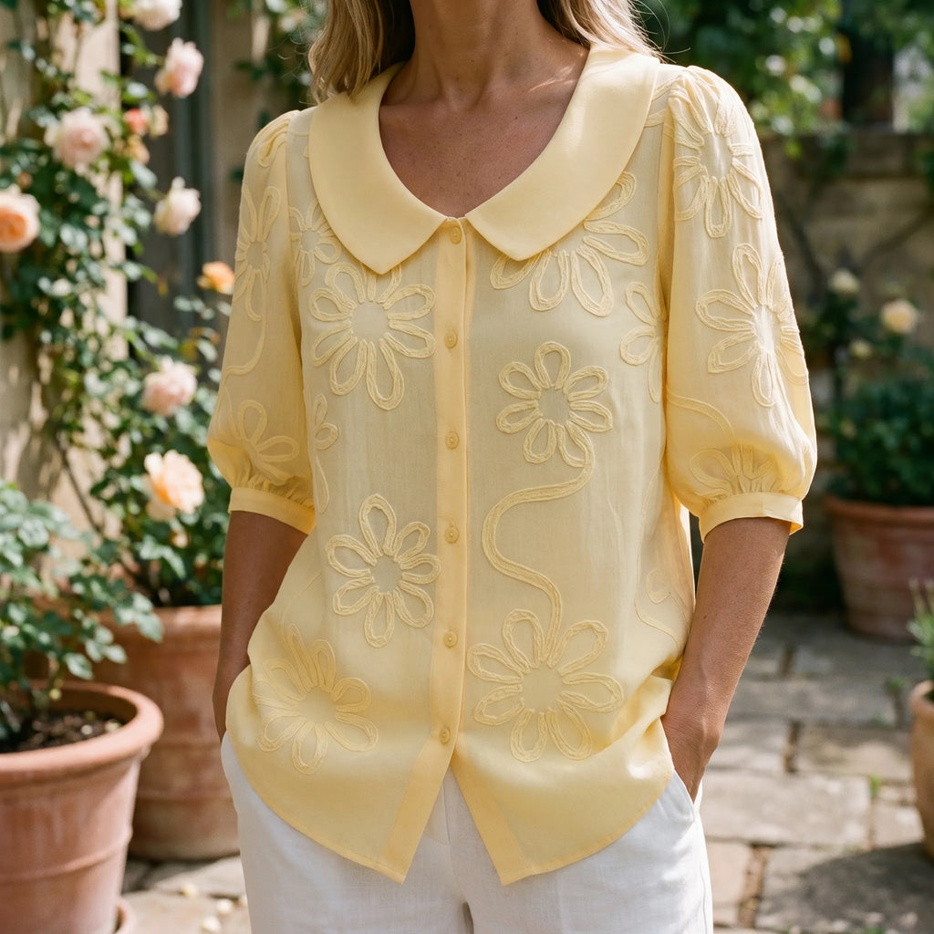 Floriave™ -  Floral Embroidered Button Blouse -  Office Styling