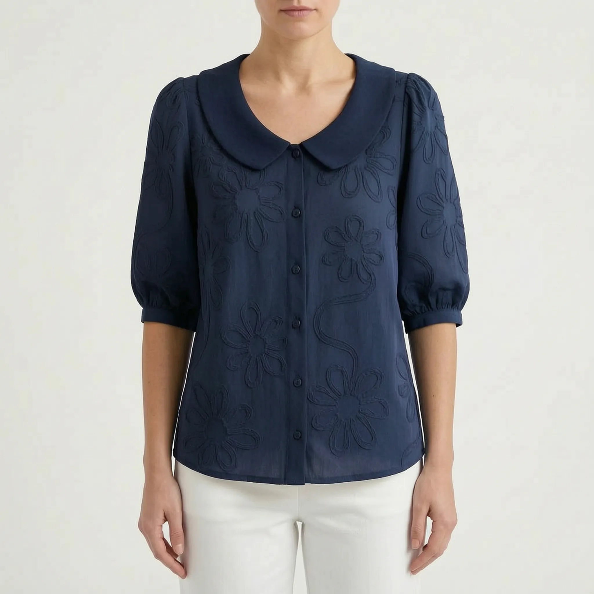 Floriave™ -  Floral Embroidered Button Blouse -  Office Styling