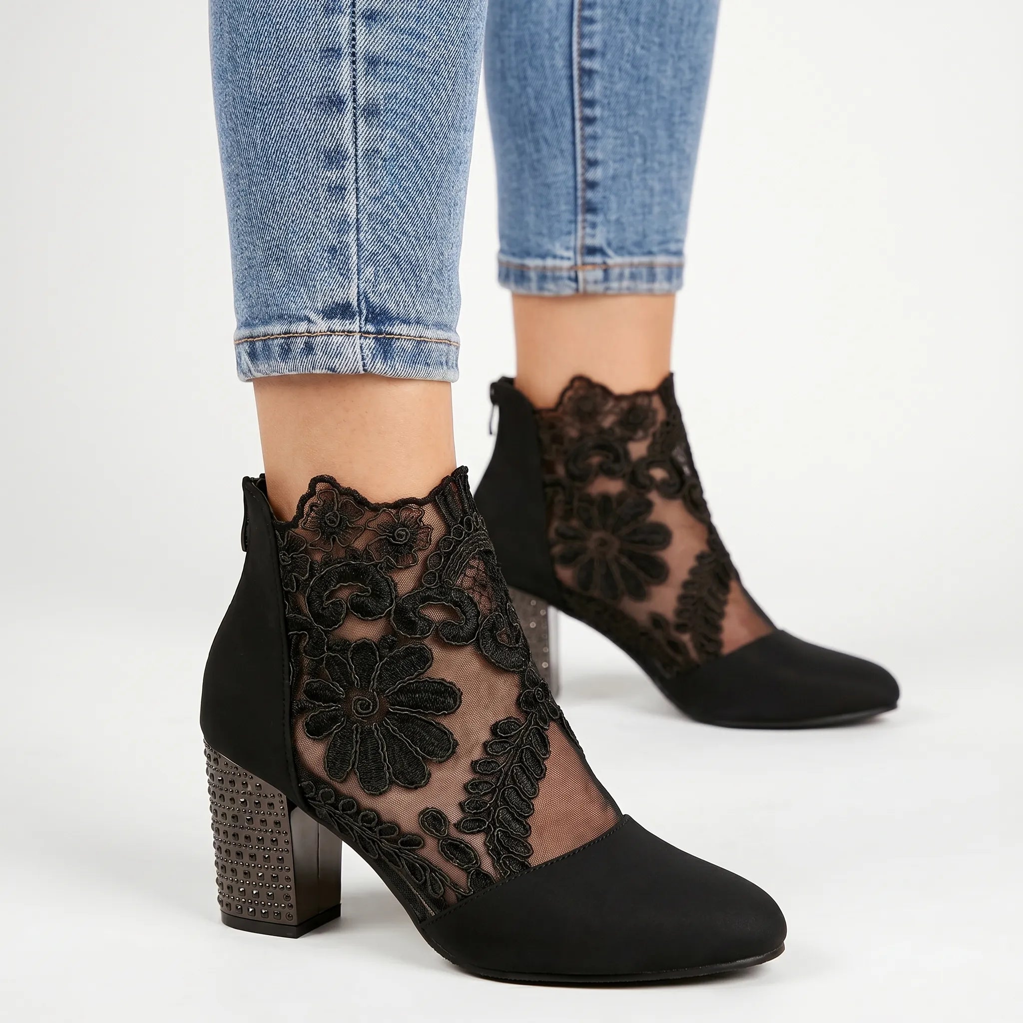 Floriette™ -  Sheer Floral Heeled Booties -  Elevating Evening Outfits