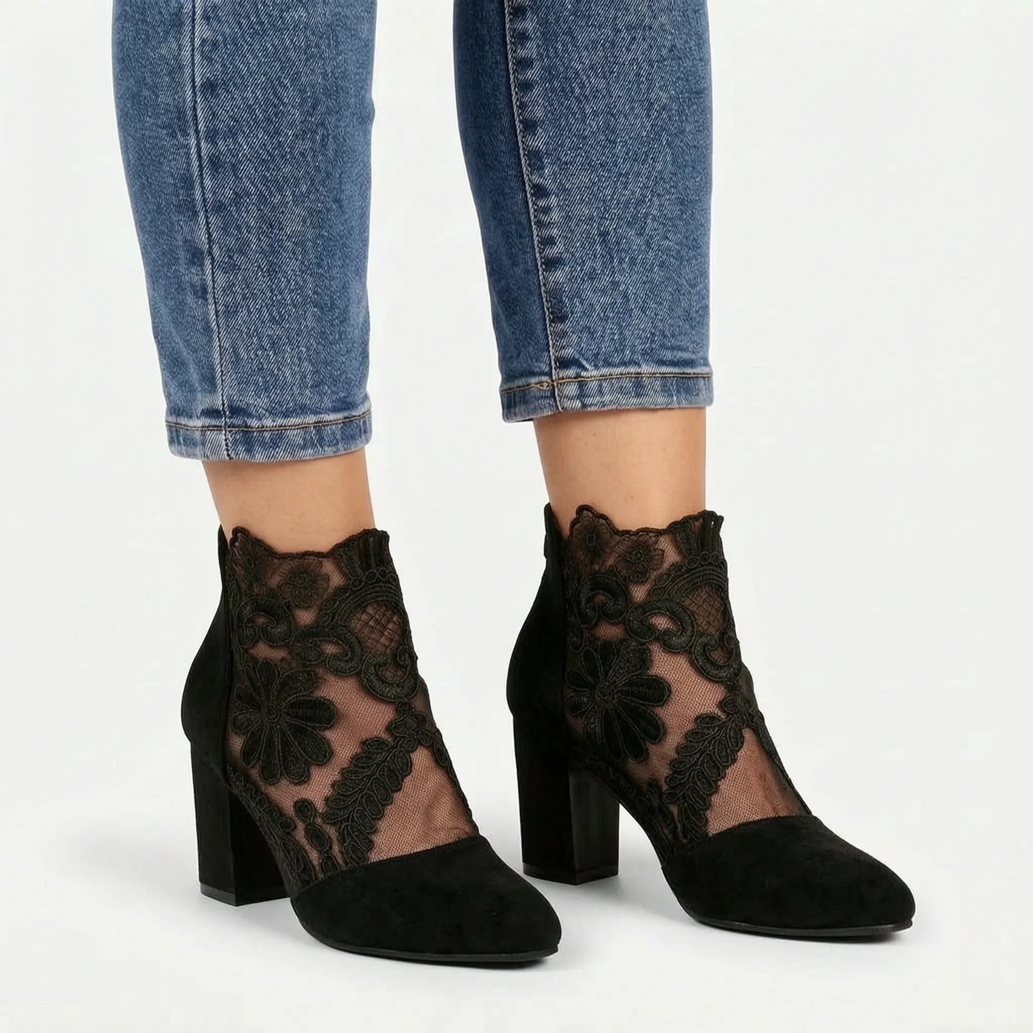 Floriette™ -  Sheer Floral Heeled Booties -  Elevating Evening Outfits