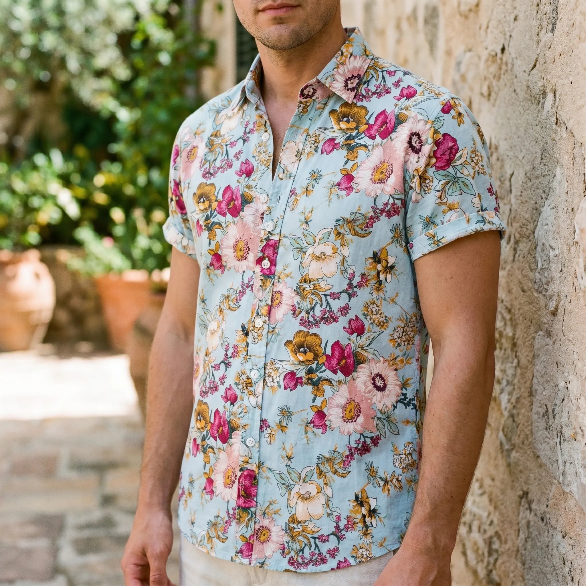 Florus™ -  Men's Floral Short-Sleeve Shirt -  Casual Weekend Wear