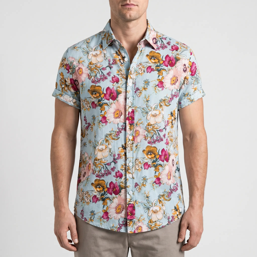 Florus™ -  Men's Floral Short-Sleeve Shirt -  Casual Weekend Wear
