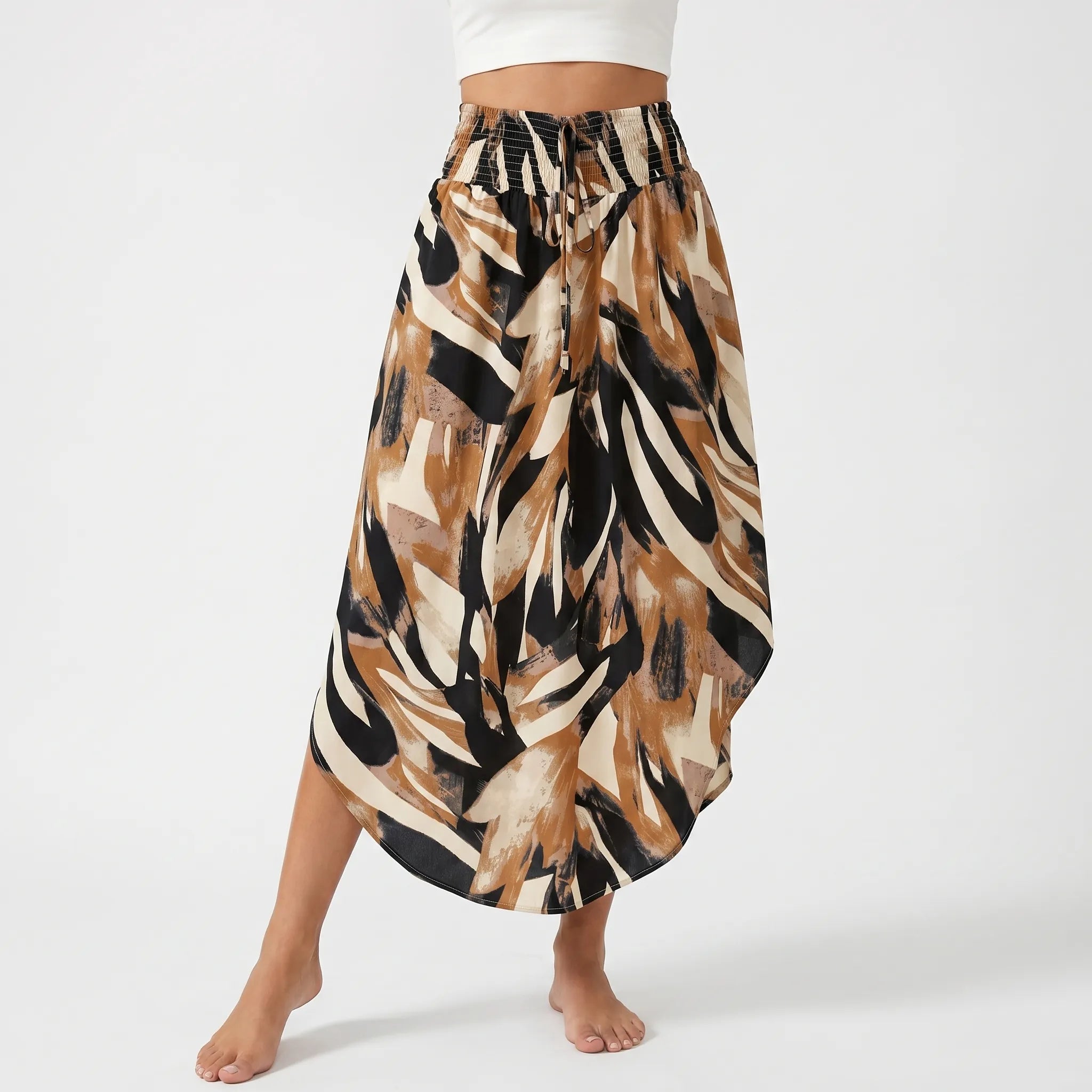 Flowira™ -  Printed A-Line Midi Skirt -  Casual Daytime Outings