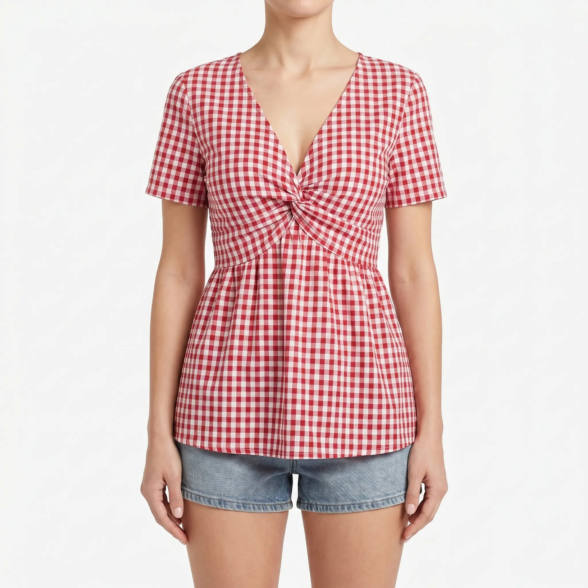 Gingora™ -  Short Sleeve Gingham Blouse -  Casual Summer Outings