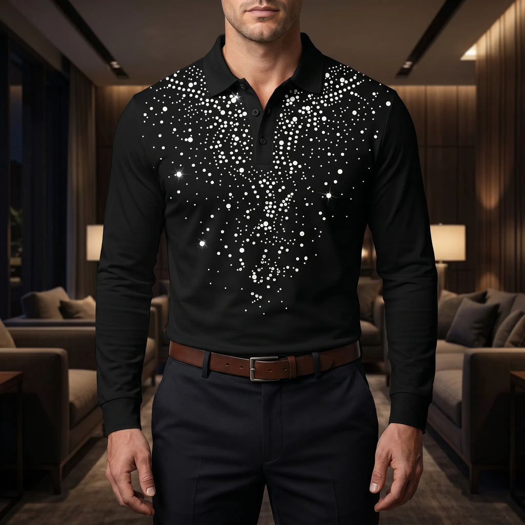 GleamPolo™ -  Embellished Long-Sleeve Polo Shirt -  Evening Events