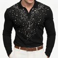 GleamPolo™ -  Embellished Long-Sleeve Polo Shirt -  Evening Events