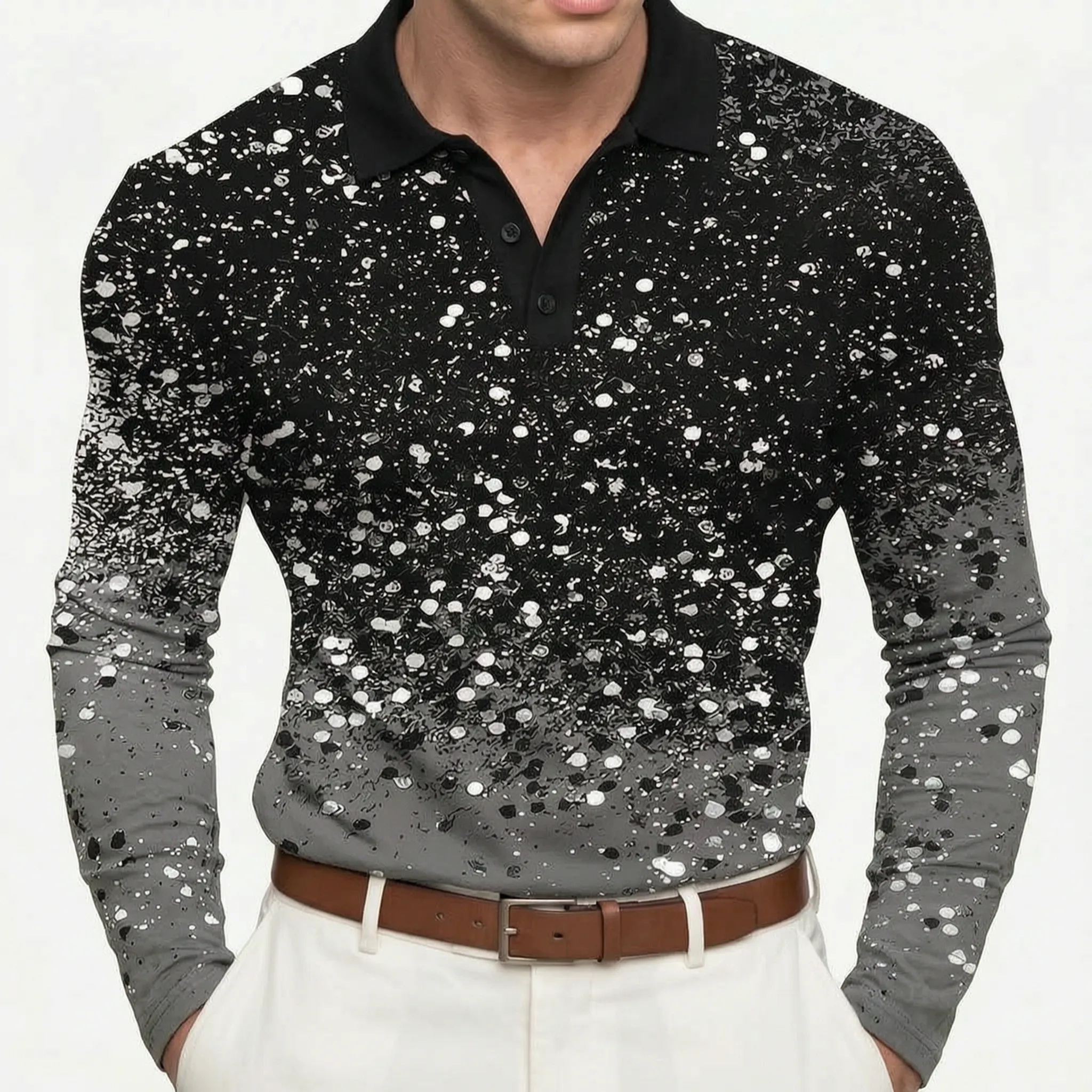 GleamPolo™ -  Embellished Long-Sleeve Polo Shirt -  Evening Events