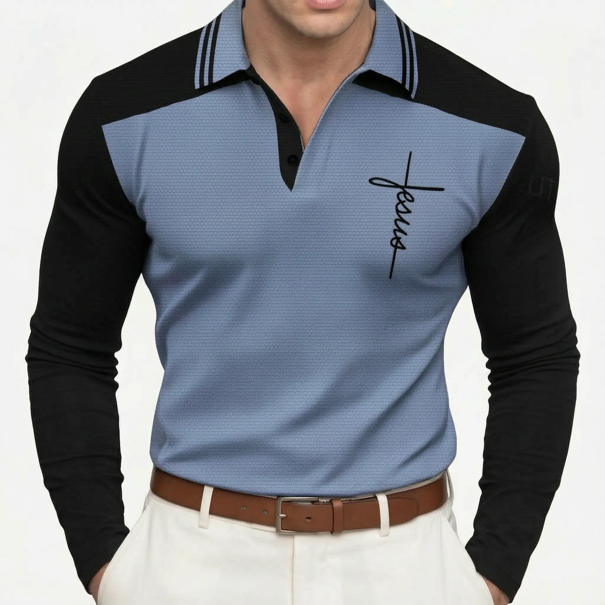GleamPolo™ -  Embellished Long-Sleeve Polo Shirt -  Evening Events