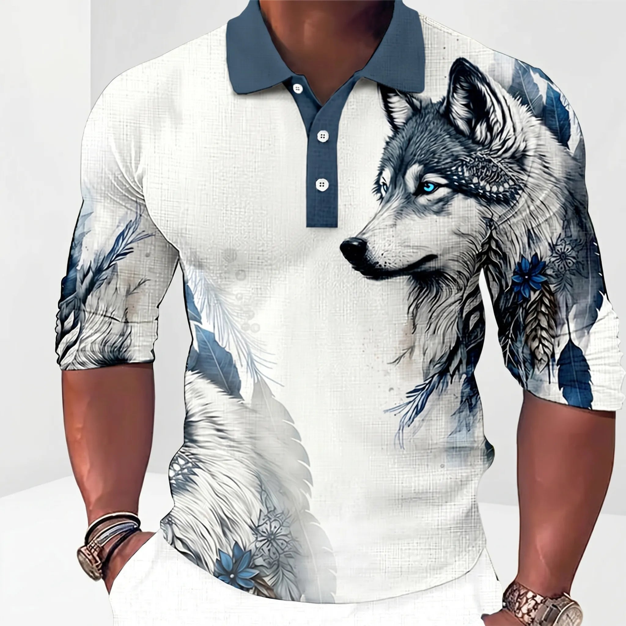 GleamPolo™ -  Embellished Long-Sleeve Polo Shirt -  Evening Events