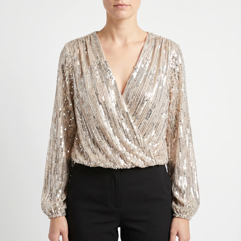 Glimmera™ -  Sequin Wrap Blouse -  Festive Party Wear