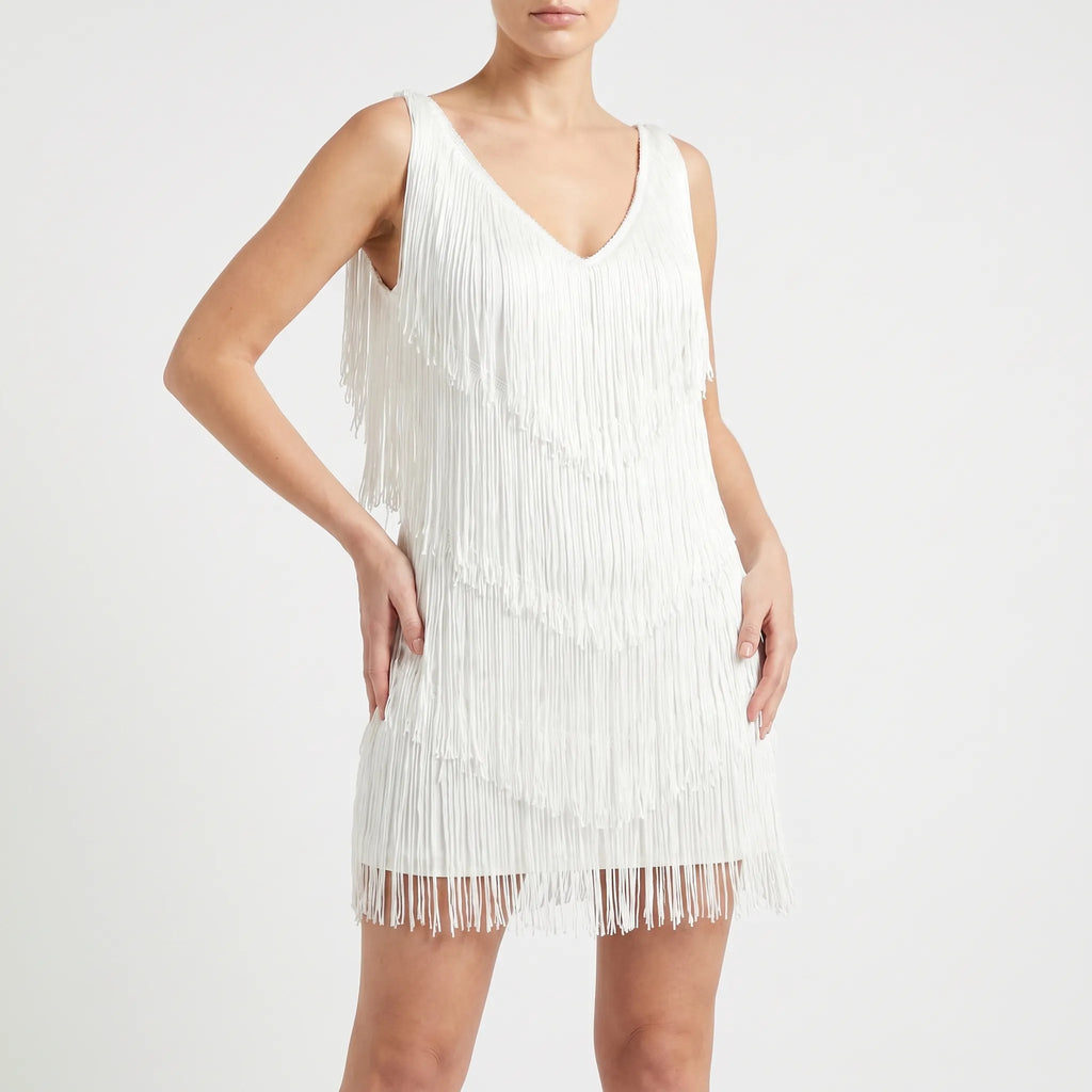 Glitzara™ -  Sleeveless Fringe Mini Dress -  Evening Celebrations