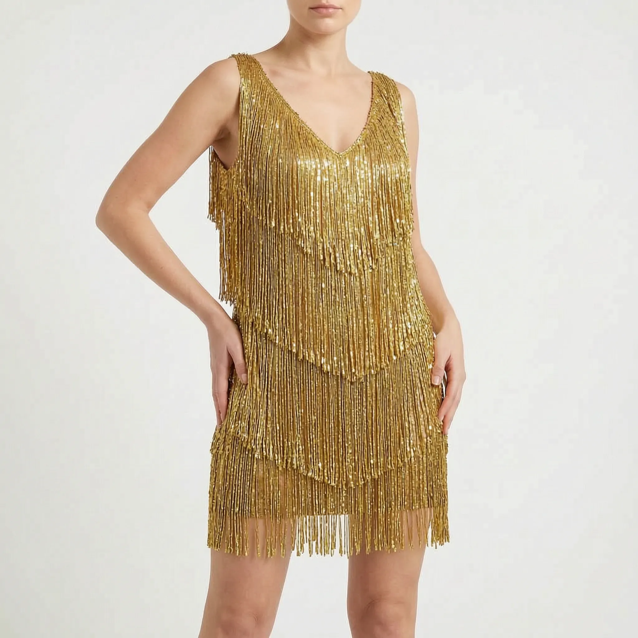 Glitzara™ -  Sleeveless Fringe Mini Dress -  Evening Celebrations