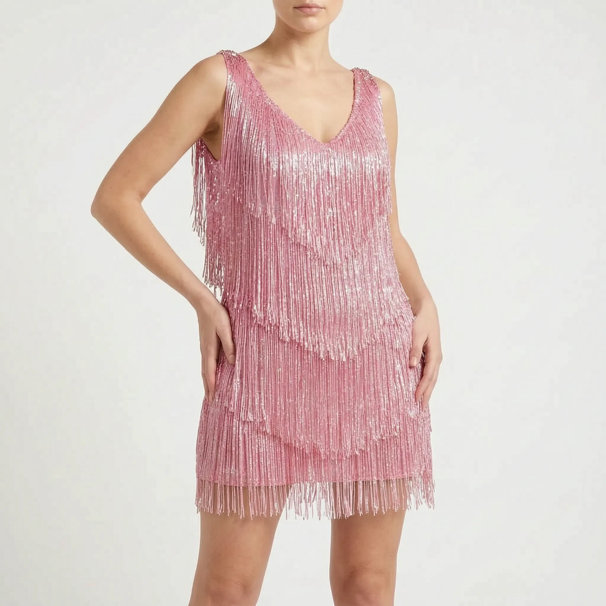 Glitzara™ -  Sleeveless Fringe Mini Dress -  Evening Celebrations