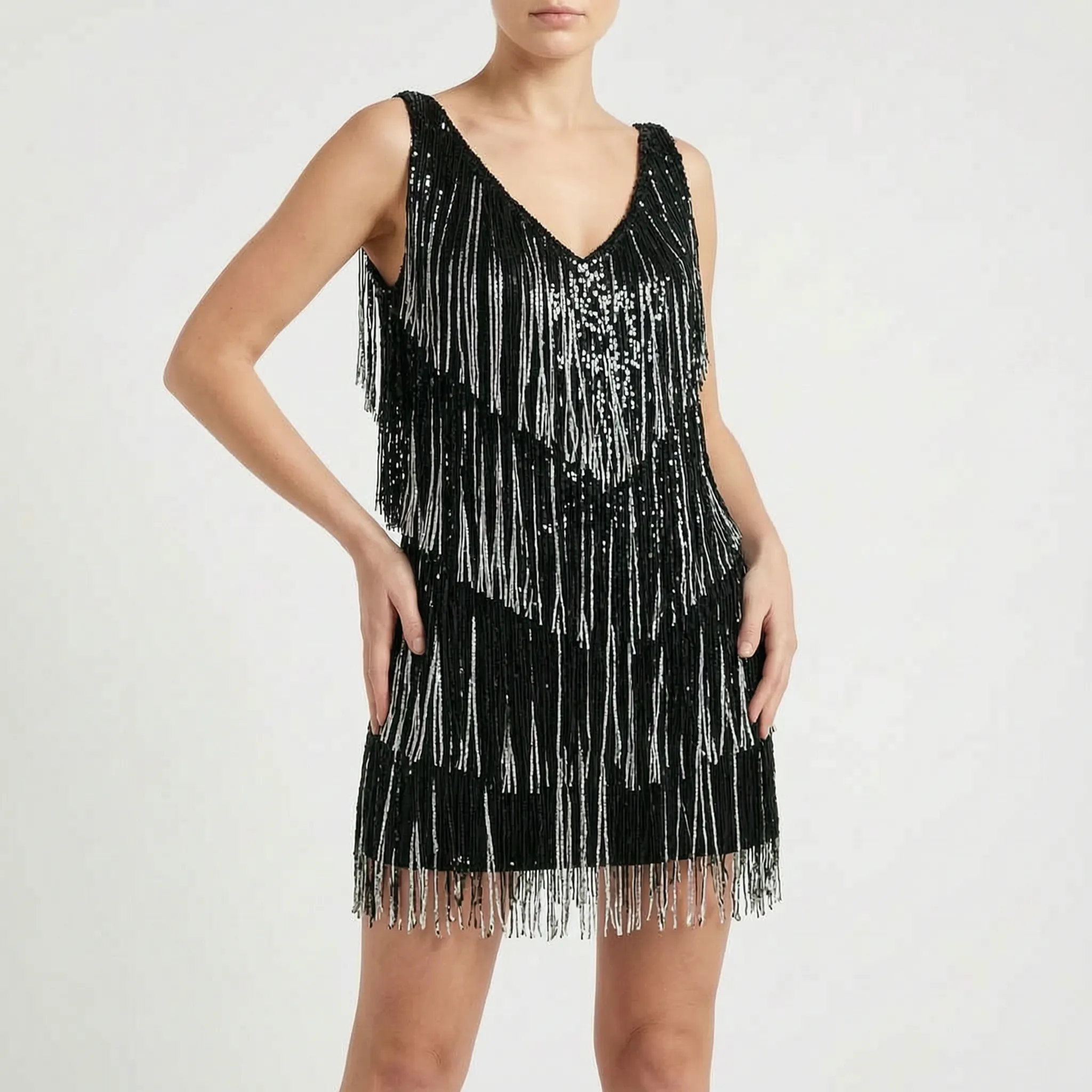 Glitzara™ -  Sleeveless Fringe Mini Dress -  Evening Celebrations