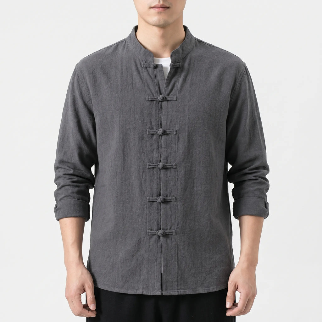 Knomia™ -  Long Sleeve Mandarin Shirt -  Relaxed Weekend Wear