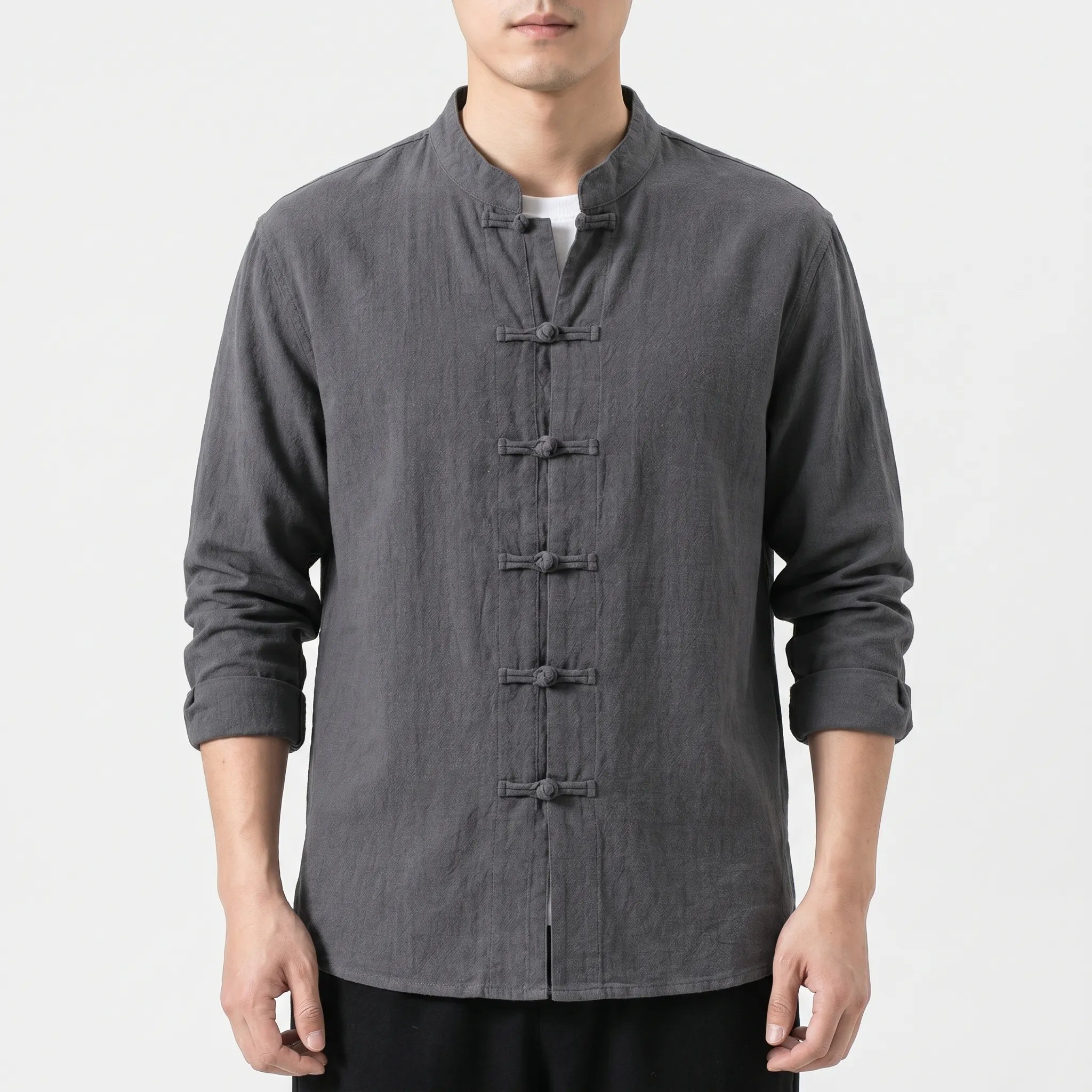 Knomia™ -  Long Sleeve Mandarin Shirt -  Relaxed Weekend Wear