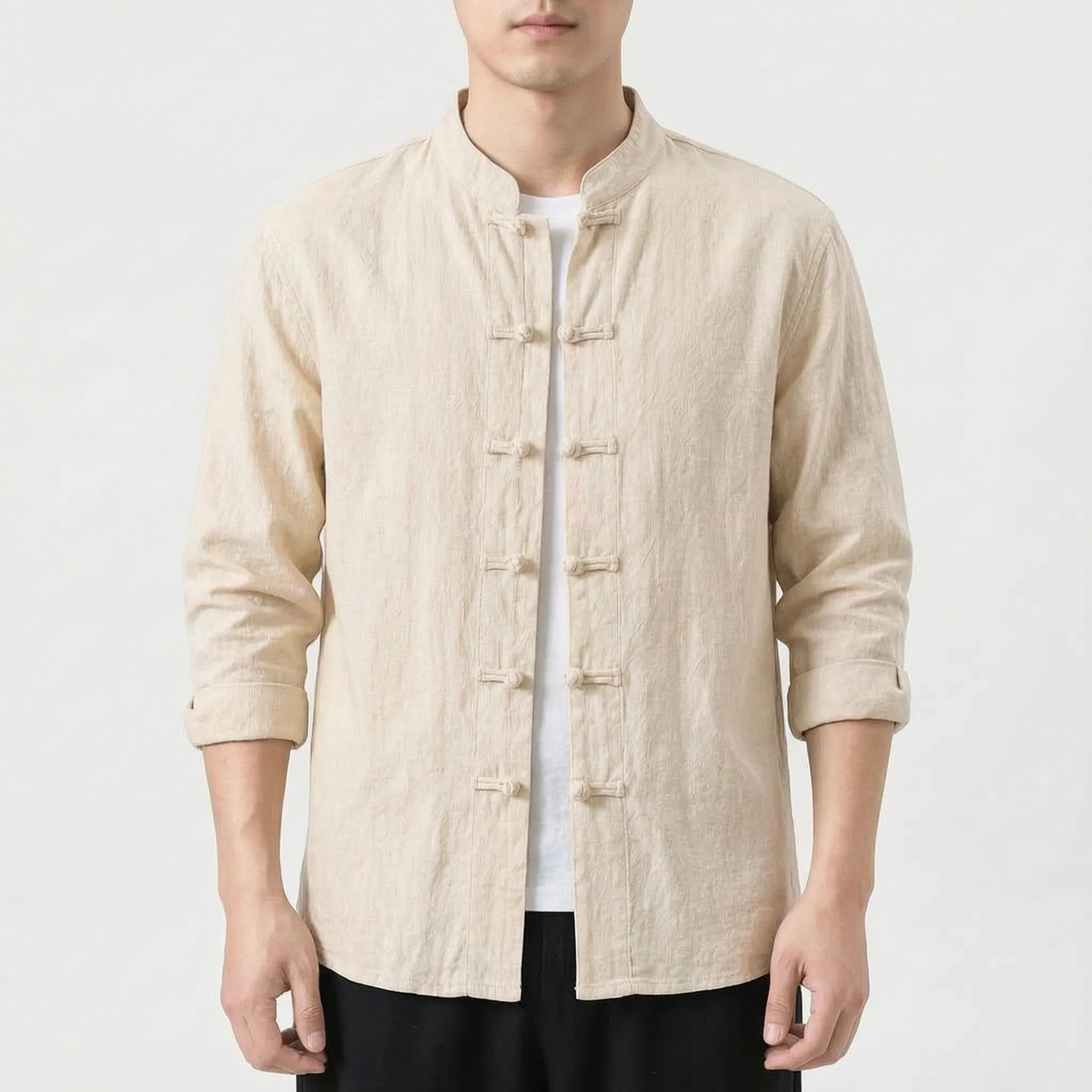 Knomia™ -  Long Sleeve Mandarin Shirt -  Relaxed Weekend Wear