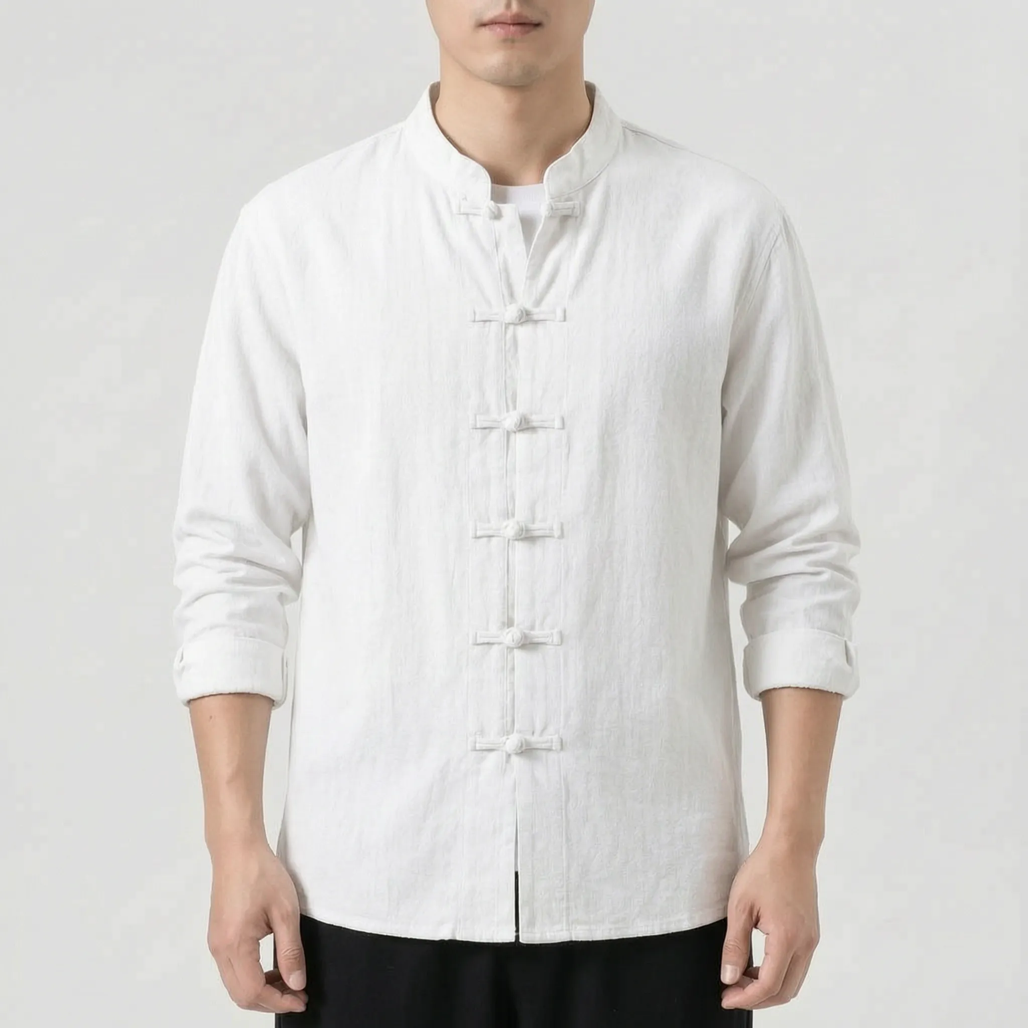 Knomia™ -  Long Sleeve Mandarin Shirt -  Relaxed Weekend Wear