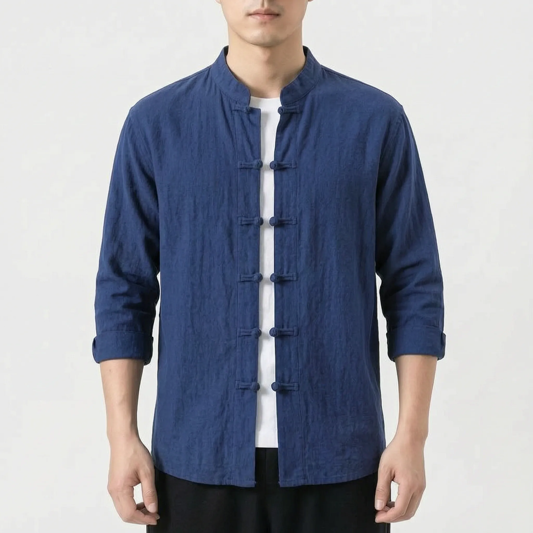 Knomia™ -  Long Sleeve Mandarin Shirt -  Relaxed Weekend Wear