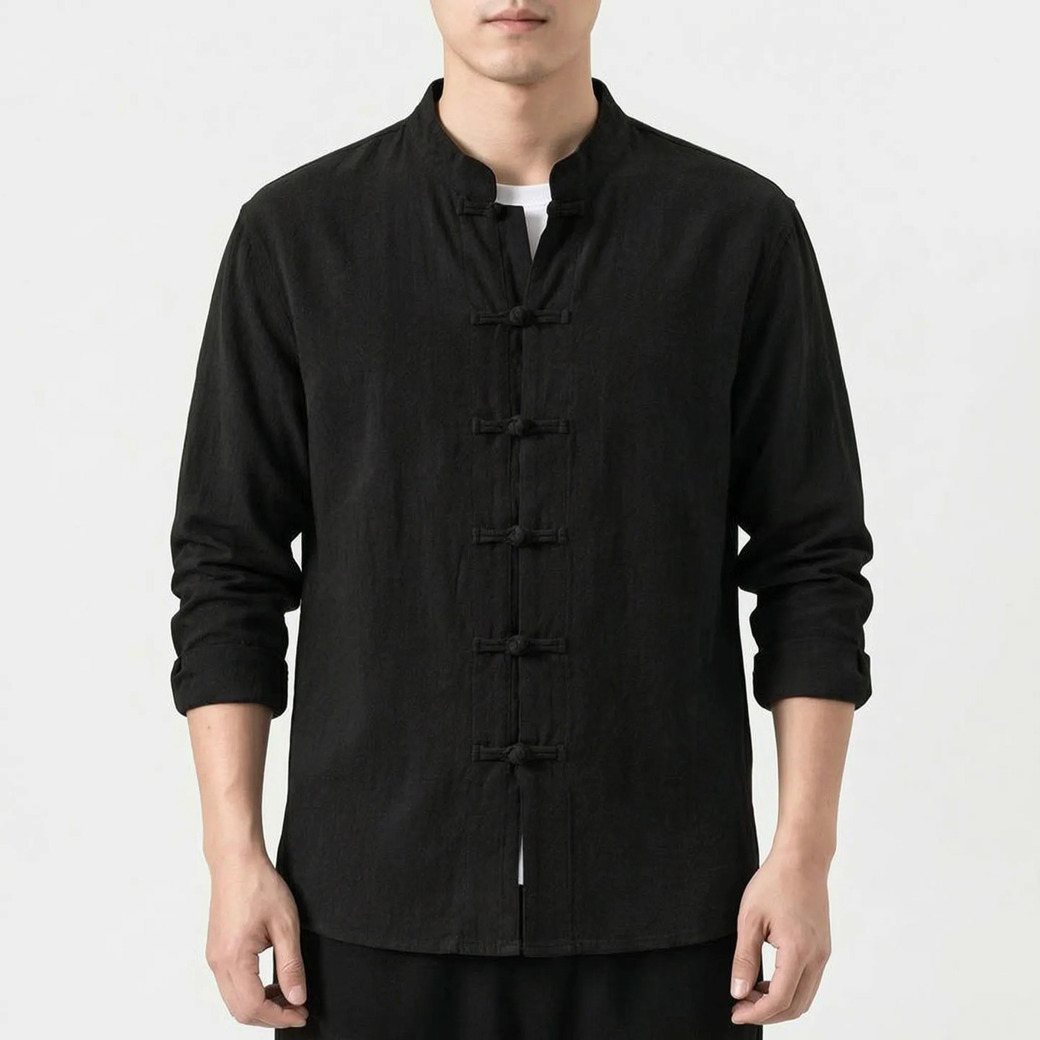 Knomia™ -  Long Sleeve Mandarin Shirt -  Relaxed Weekend Wear