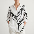 Lineara™ -  Geometric Print Button-Up Blouse -  Smart-Casual Styling