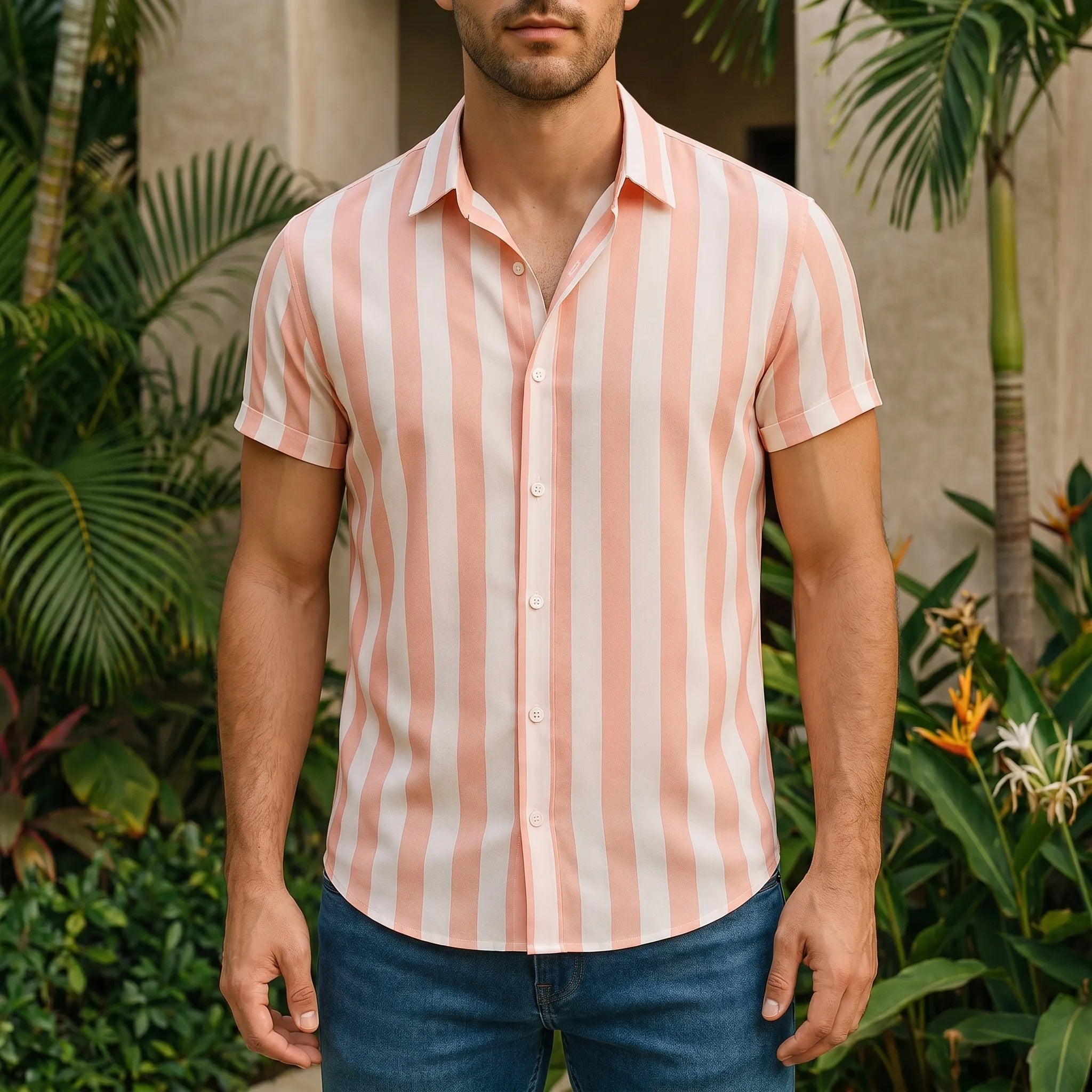 Linoray™ -  Short Sleeve Striped Shirt -  Summer Holidays