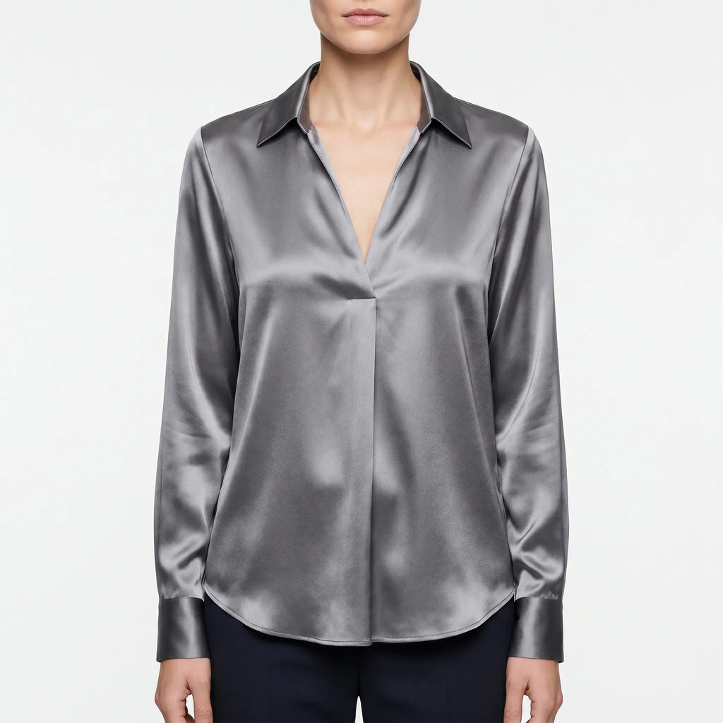 Luminis™ -  V-Neck Collared Blouse -  Office Styling