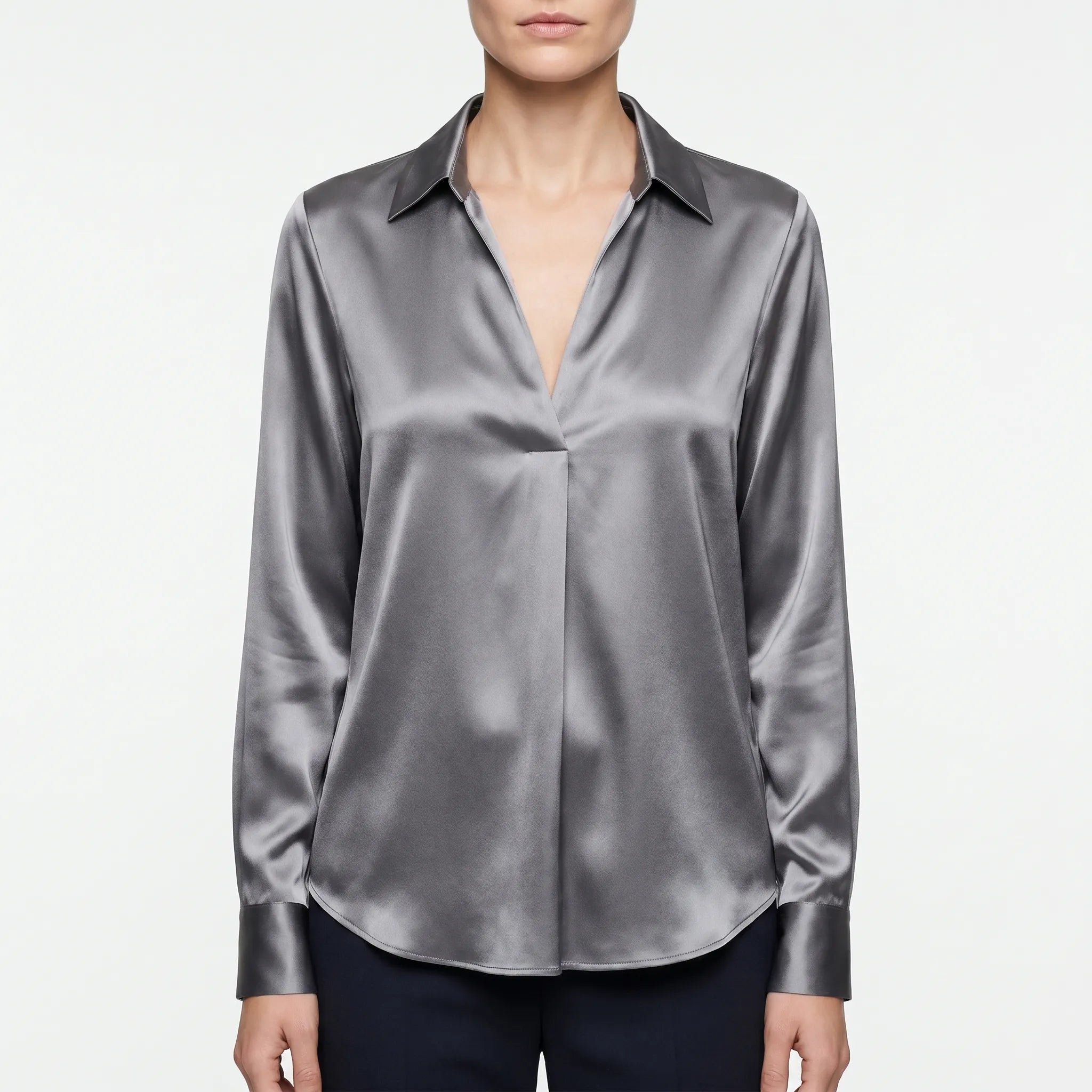 Luminis™ -  V-Neck Collared Blouse -  Office Styling