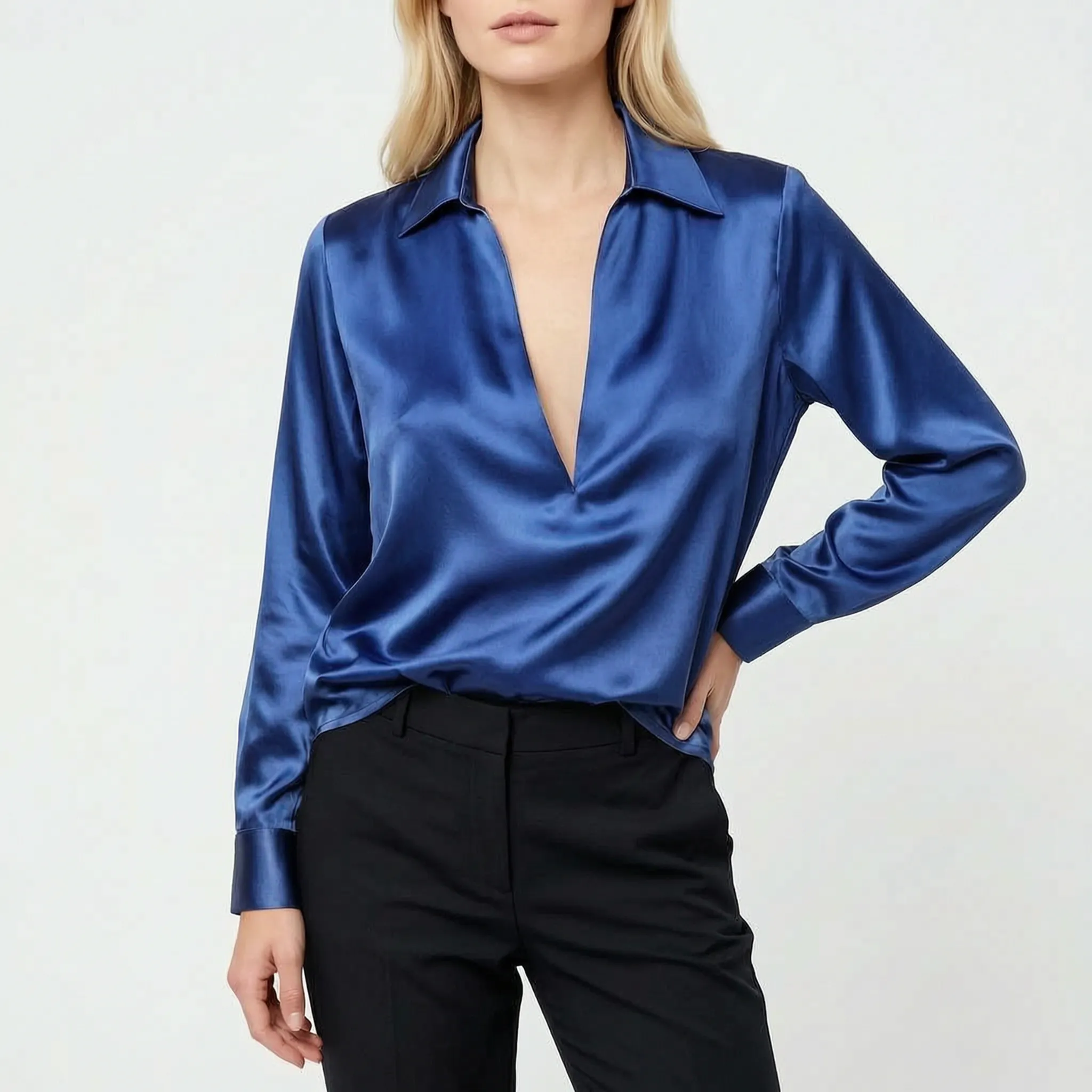 Luminis™ -  V-Neck Collared Blouse -  Office Styling