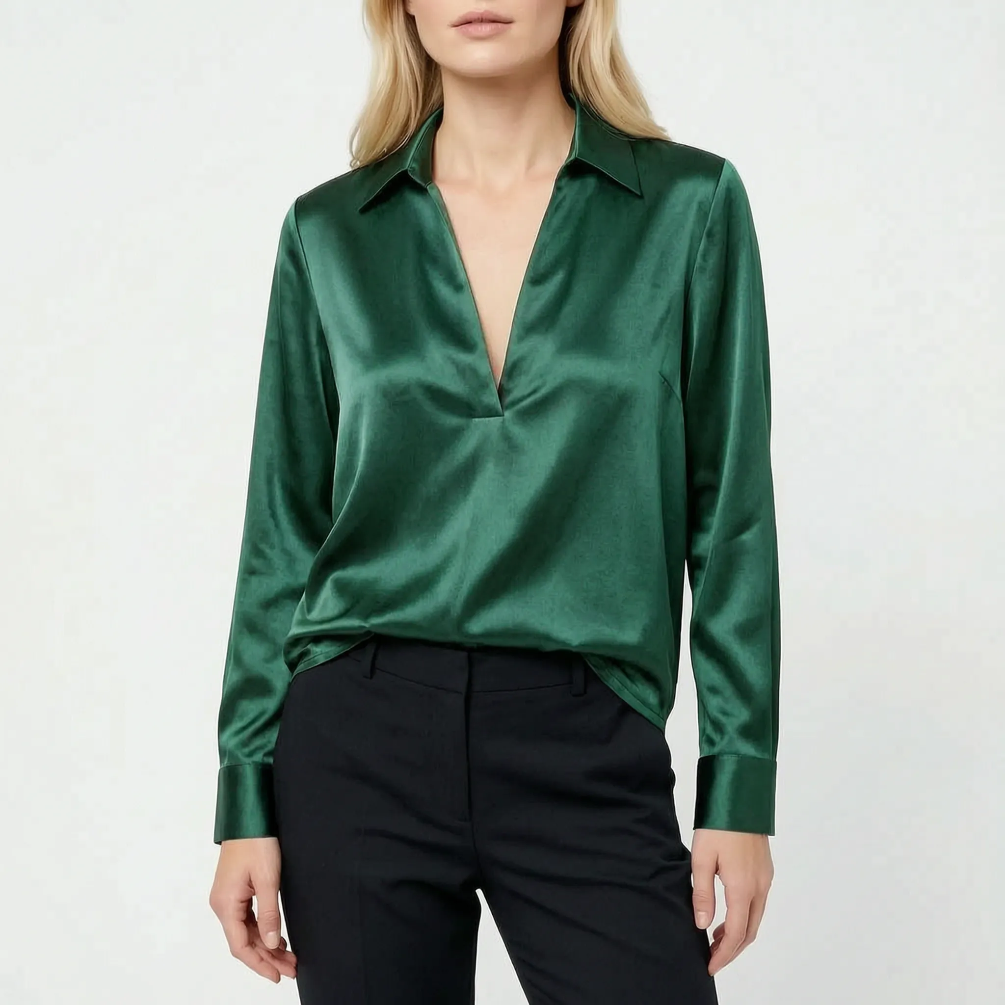 Luminis™ -  V-Neck Collared Blouse -  Office Styling