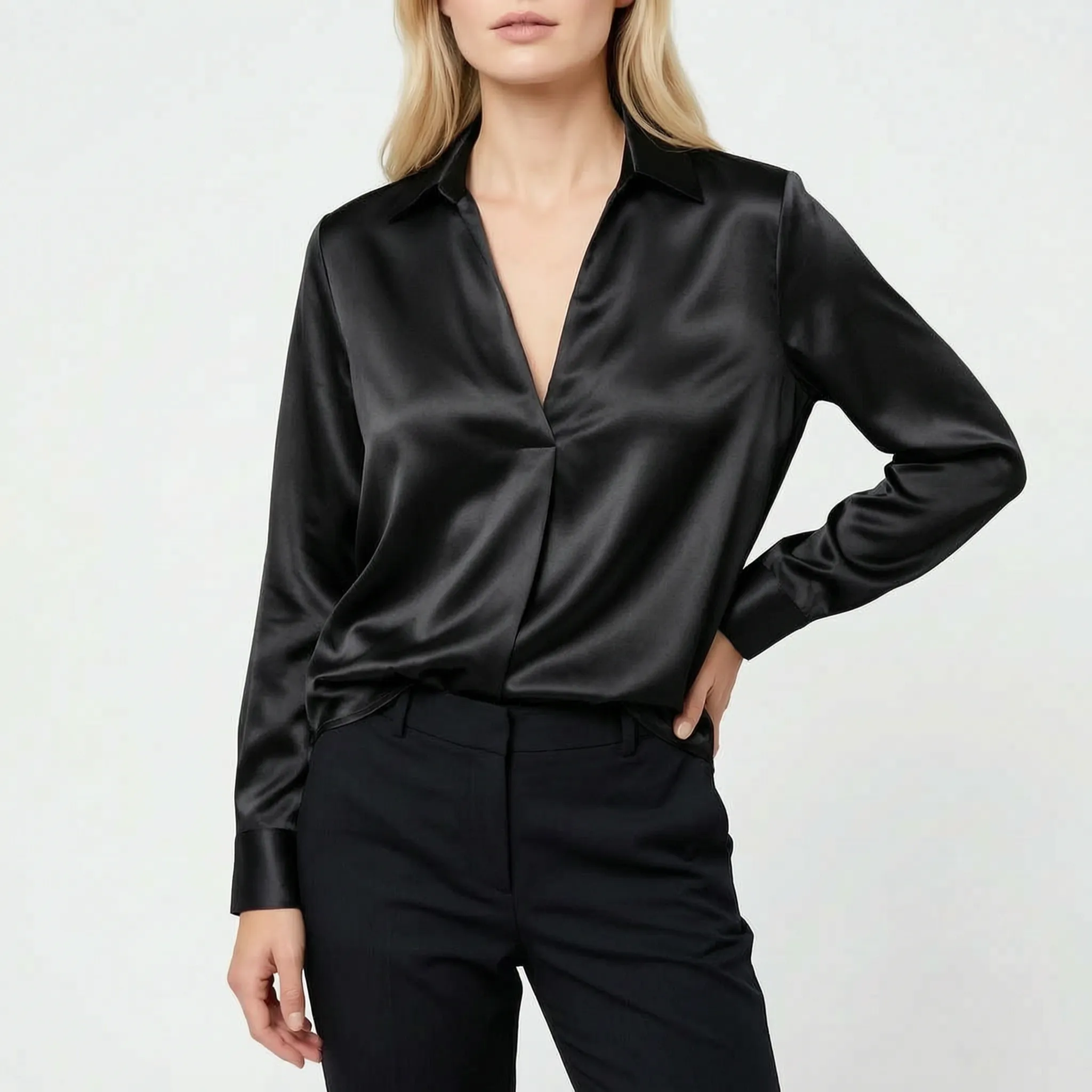Luminis™ -  V-Neck Collared Blouse -  Office Styling