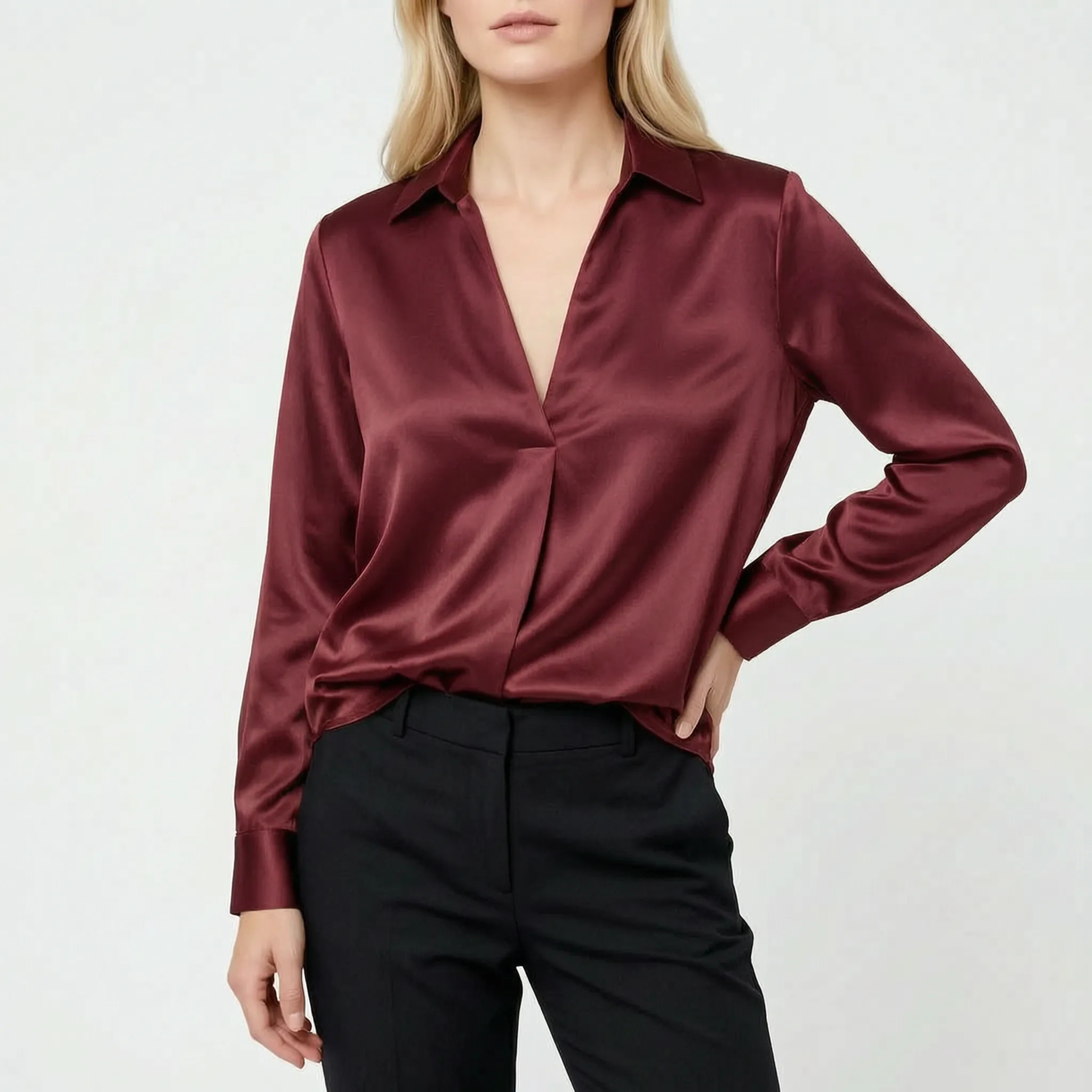 Luminis™ -  V-Neck Collared Blouse -  Office Styling