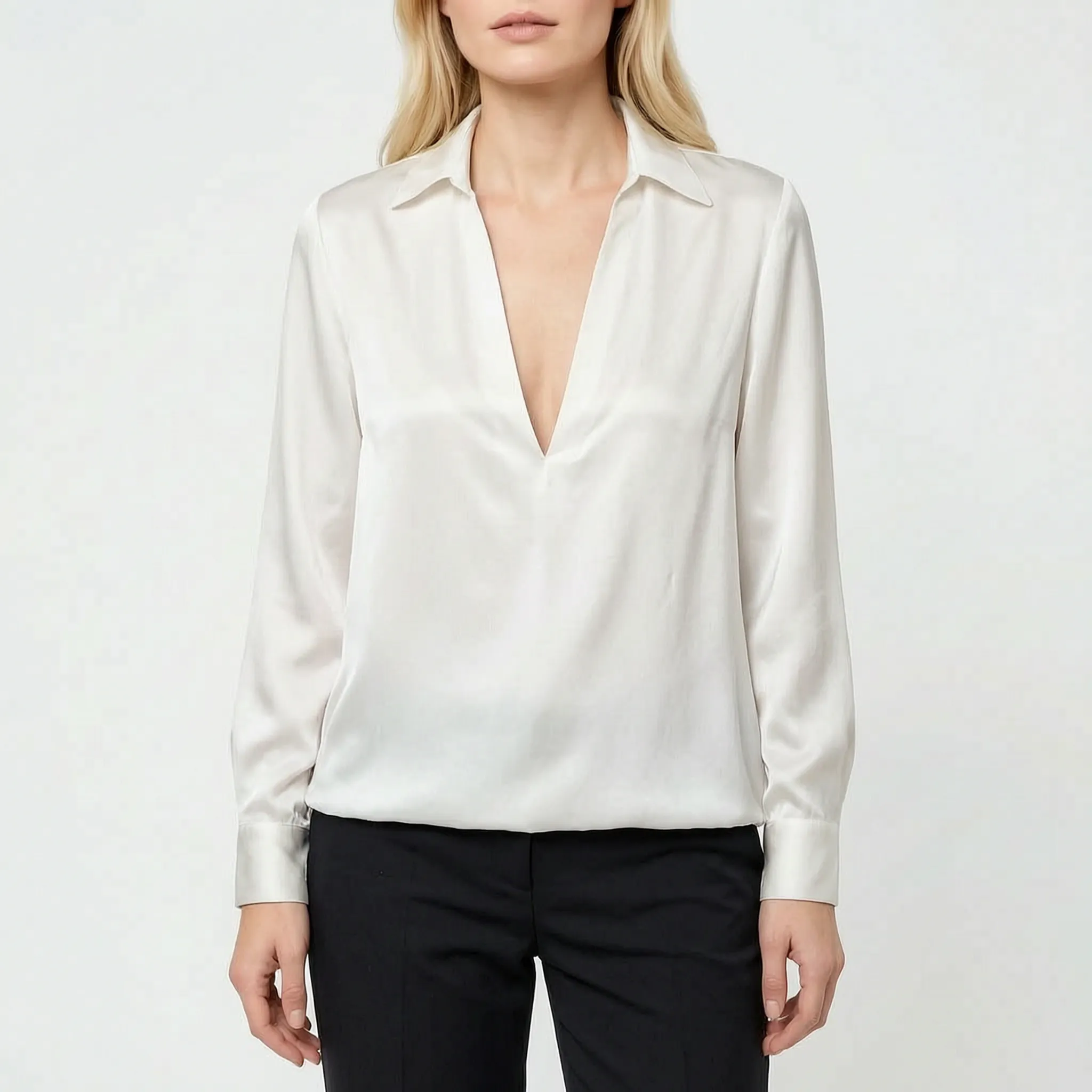 Luminis™ -  V-Neck Collared Blouse -  Office Styling
