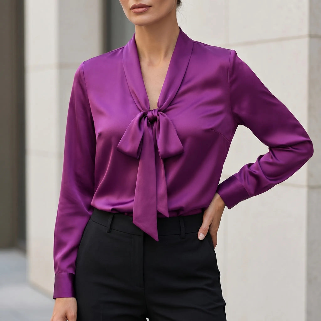 Lumnia™ -  Long Sleeve Tie Neck Blouse -  Office Attire