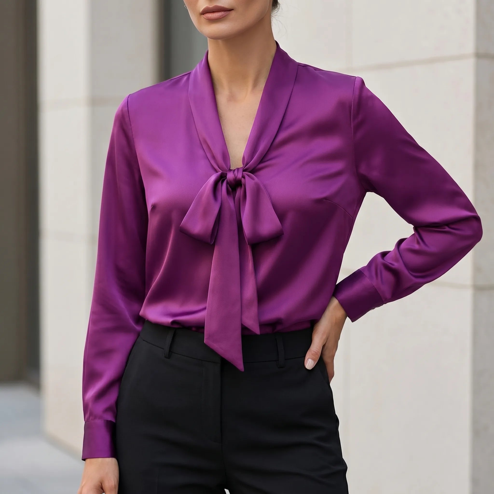 Lumnia™ -  Long Sleeve Tie Neck Blouse -  Office Attire