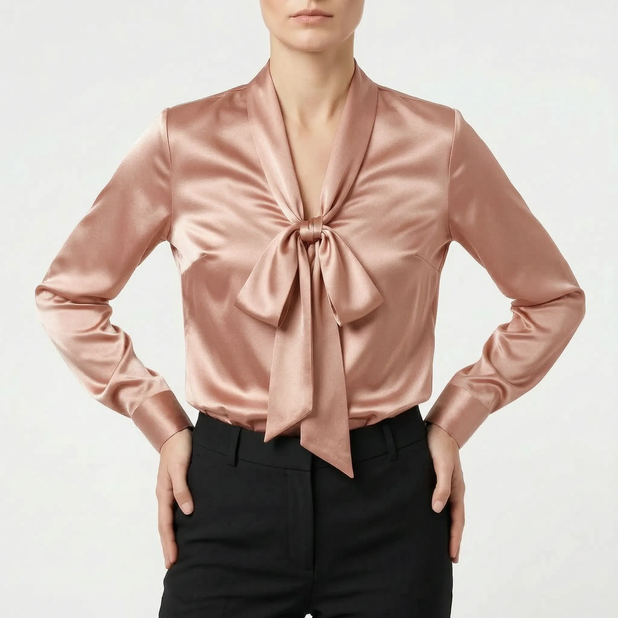 Lumnia™ -  Long Sleeve Tie Neck Blouse -  Office Attire