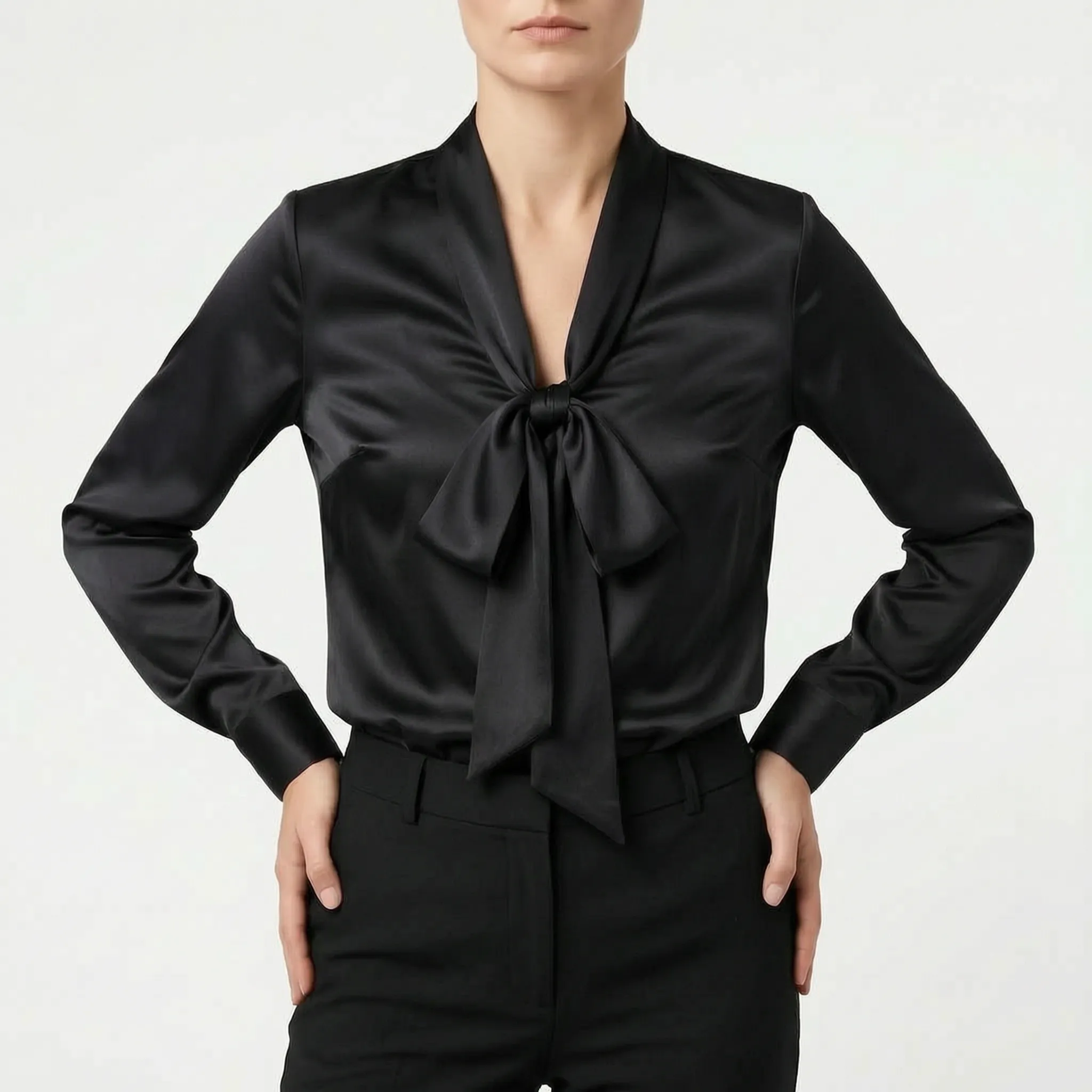 Lumnia™ -  Long Sleeve Tie Neck Blouse -  Office Attire
