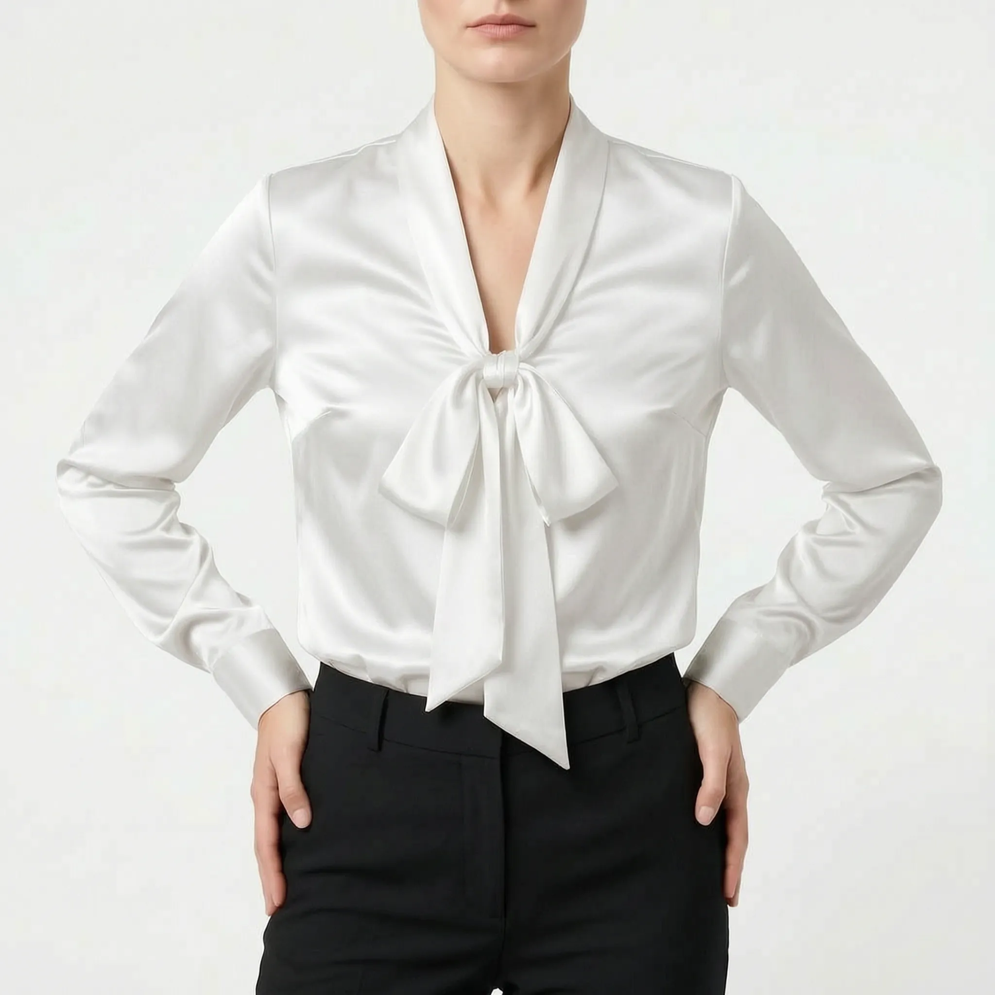 Lumnia™ -  Long Sleeve Tie Neck Blouse -  Office Attire