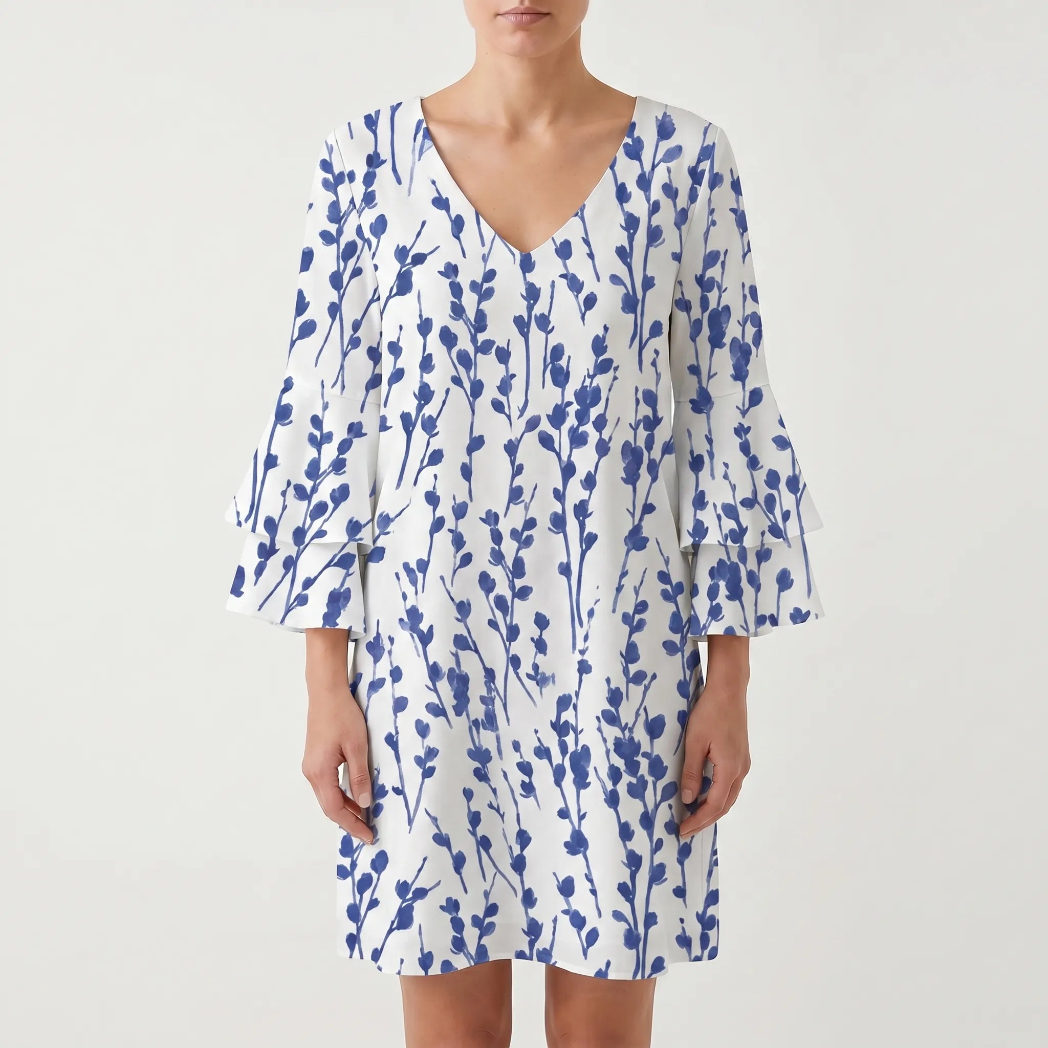 Marbela™ -  V-Neck Flared Sleeve Mini Dress -  Casual Daytime Outings