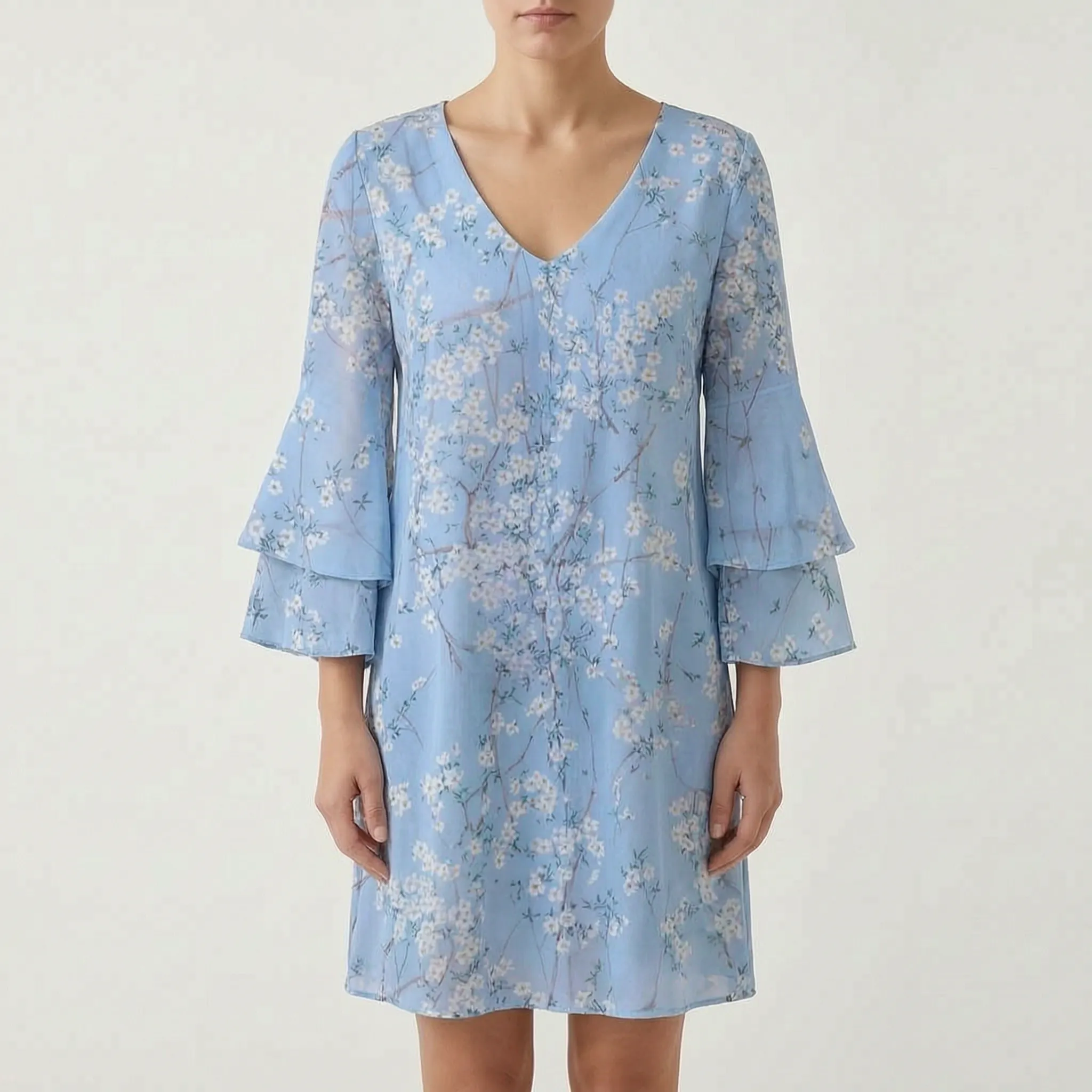Marbela™ -  V-Neck Flared Sleeve Mini Dress -  Casual Daytime Outings