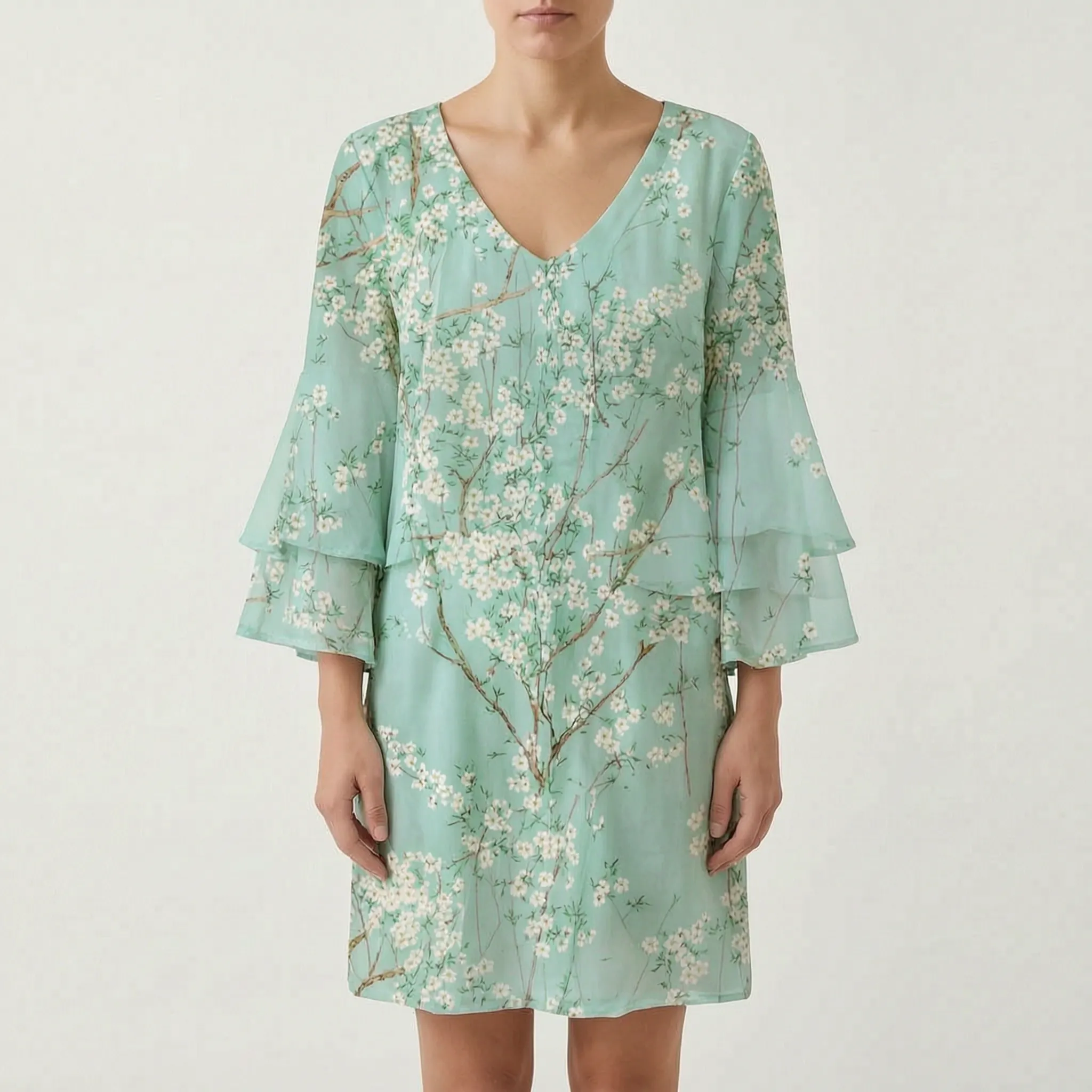 Marbela™ -  V-Neck Flared Sleeve Mini Dress -  Casual Daytime Outings