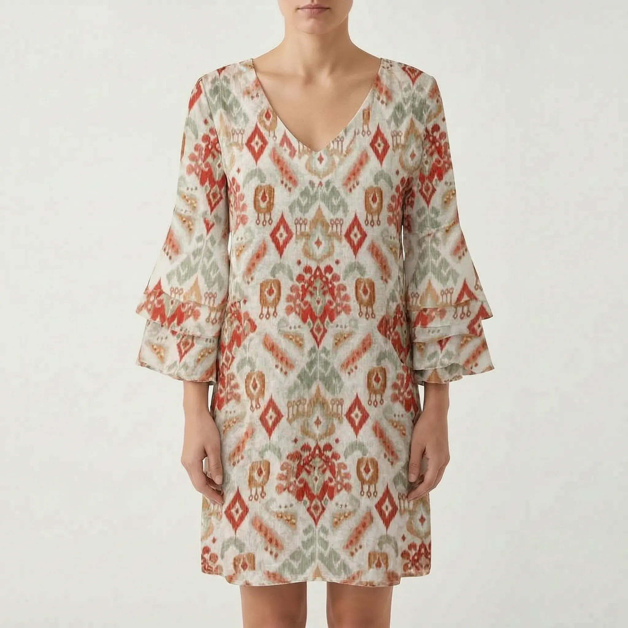 Marbela™ -  V-Neck Flared Sleeve Mini Dress -  Casual Daytime Outings
