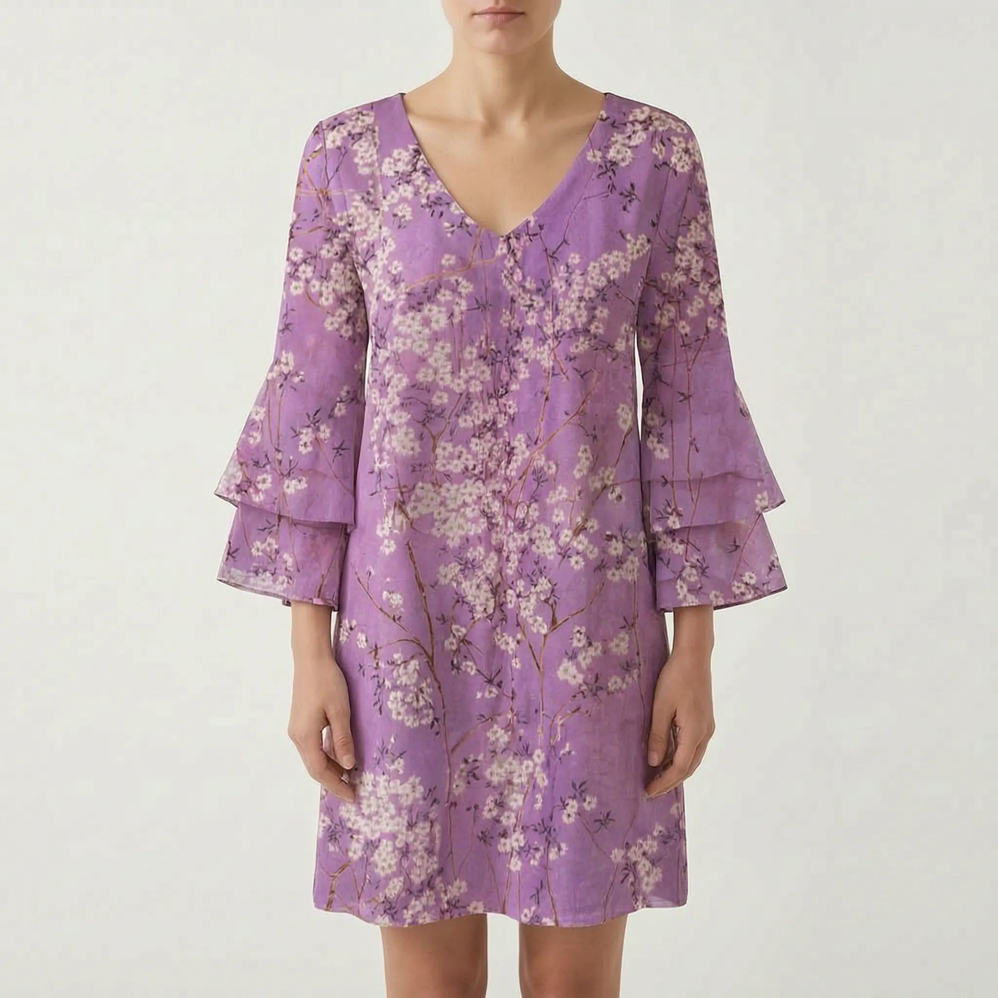 Marbela™ -  V-Neck Flared Sleeve Mini Dress -  Casual Daytime Outings